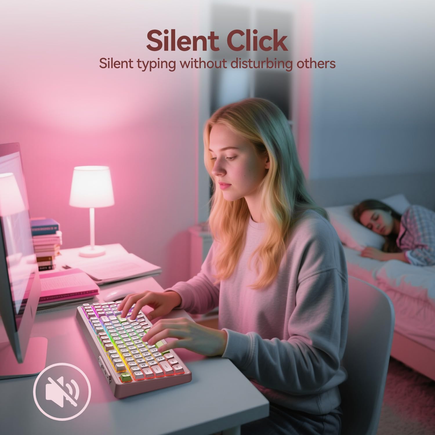 Detalle de AUSDOM H98 Pink Creamy 98-Key Mechanical Keyboard with RGB and Tri-Mode Connectivity