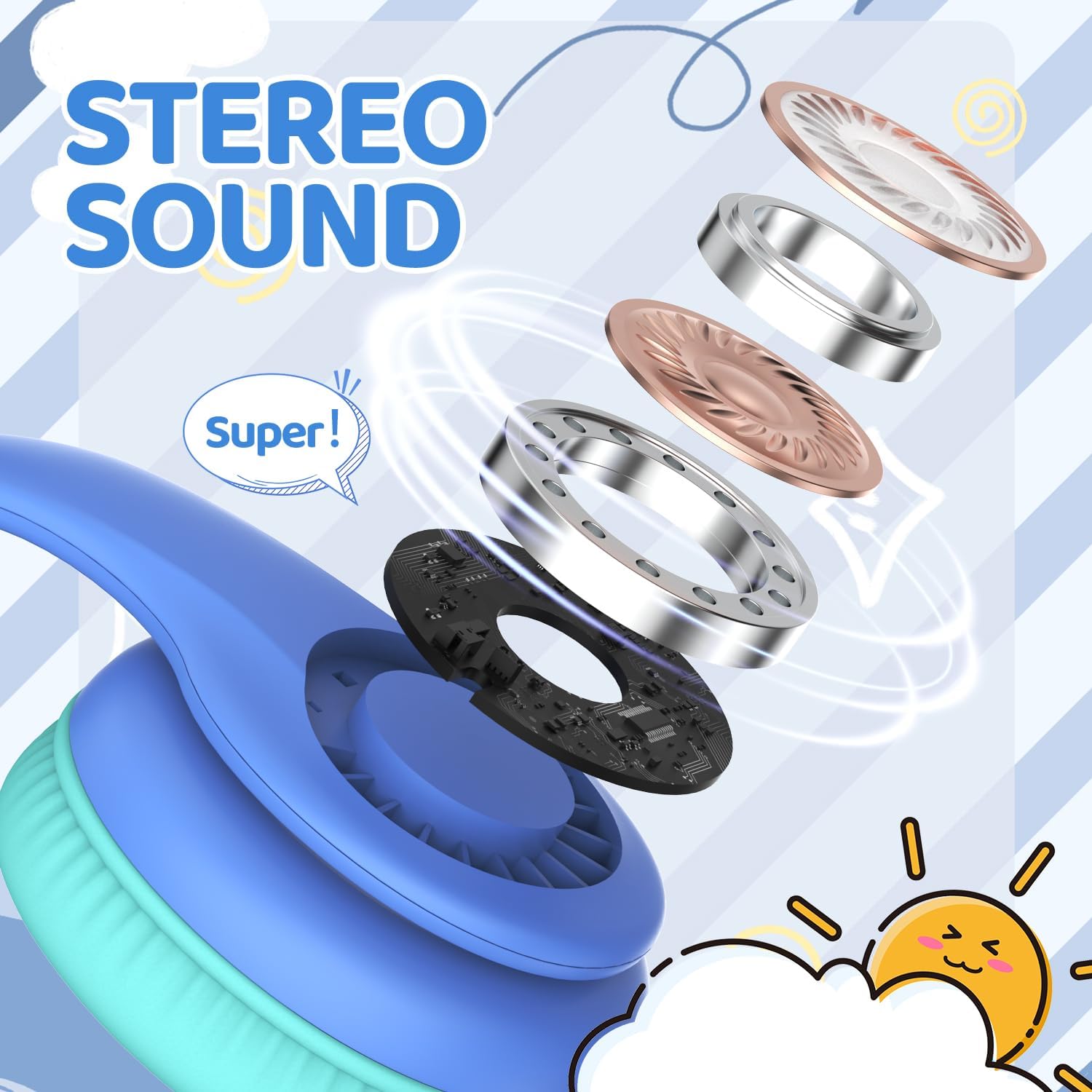 Thumbnail 1 de JoySpark Wired Headphones for Kids (85dB volume limit) – School Blue, 3.5mm, foldable and adjustable