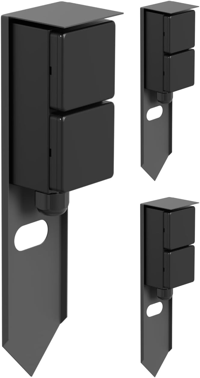 Detalle de ledscom.de 3X Garten Steckdosensäule PIWI mit Erdspieß für außen, IP44, 2-Fach, Edelstahl, anthrazit, eckig, 30 cm