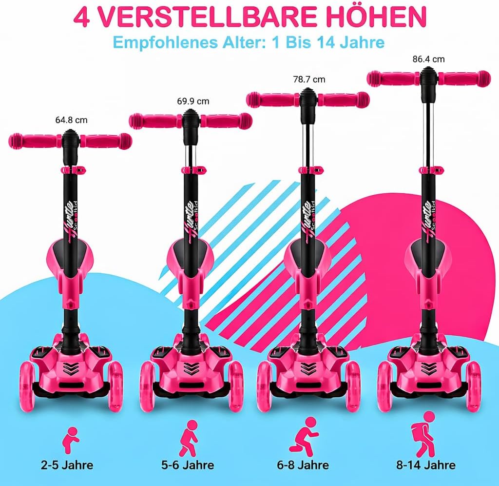 Thumbnail 4 de Hurtle Roller Kinder ab 2 Jahren: 3-Rad mit Klappsitz, höhenverstellbar & LED-Leuchträdern