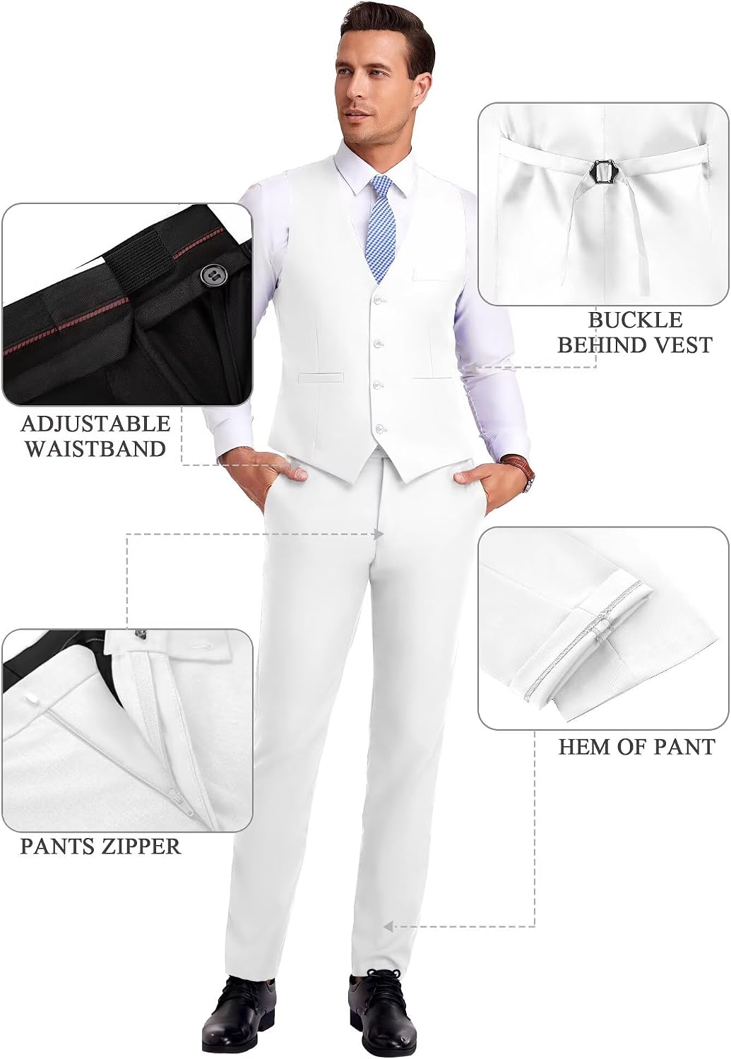 Detalle de High-End Orange Slim Fit 3-Piece Suit for Men with Notched Lapel