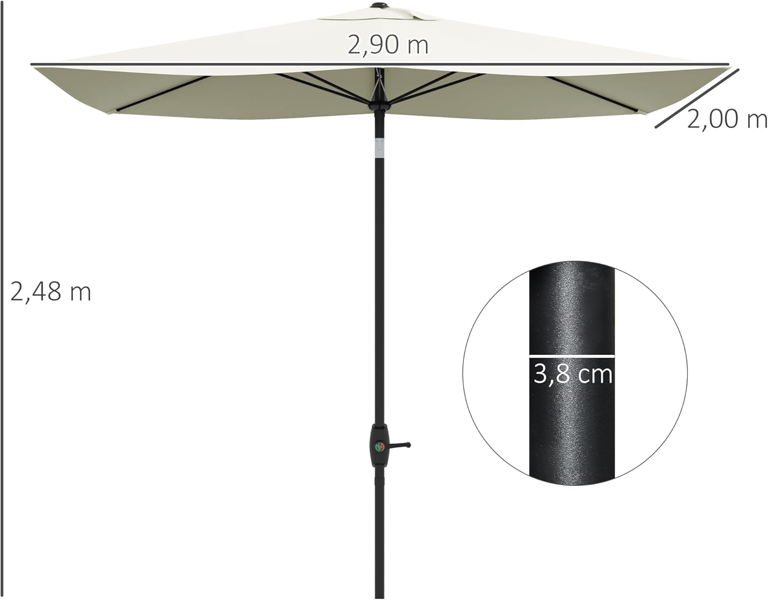 Thumbnail 6 de Outsunny parasol de jardin rectangulaire droit 2 x 3 m inclinable avec manivelle – beige