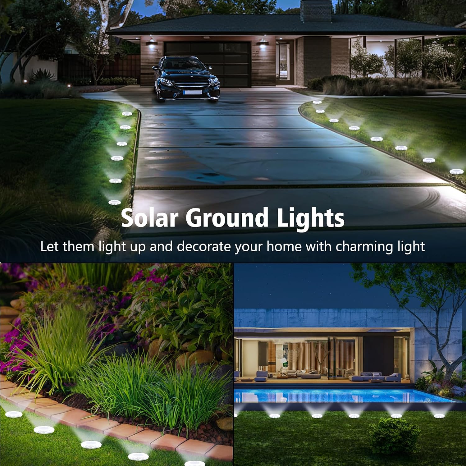 Detalle de echosari Solar Ground Lights 12 Pack – Auto ON/OFF IP65 cool white driveway and pathway garden lights