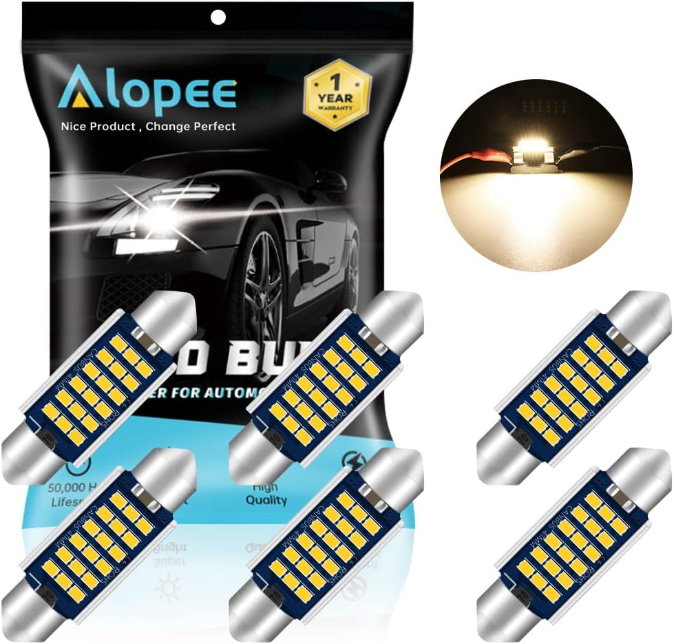 Detalle de Alopee 578 LED Festoon Bulb, 41mm Canbus 6 Pack – Warm White, 9-28V, 2W per bulb (C5W) for Car Interior