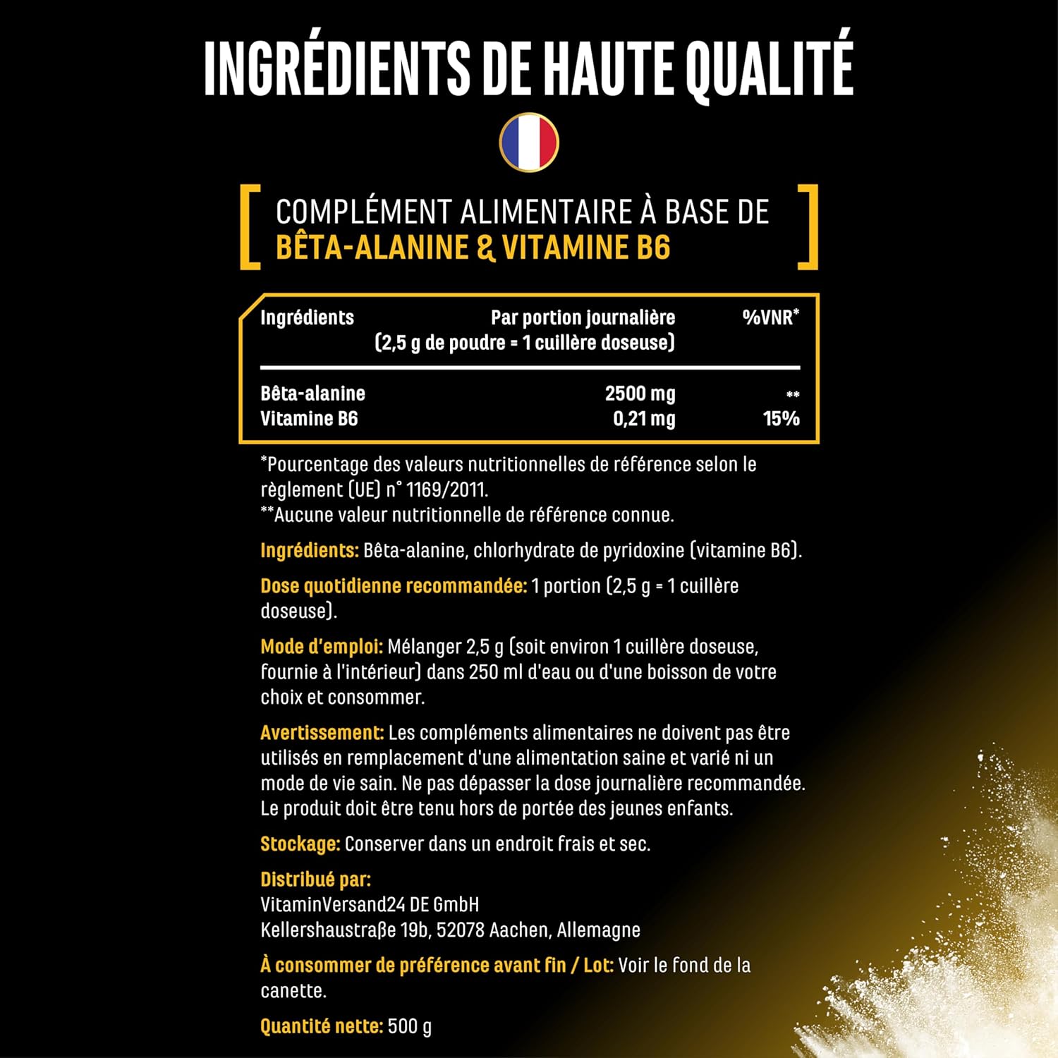 Thumbnail 4 de Bêta Alanine – 500 g Poudre Pure sans additifs, pureté >99% – Vegan – German Elite Nutrition