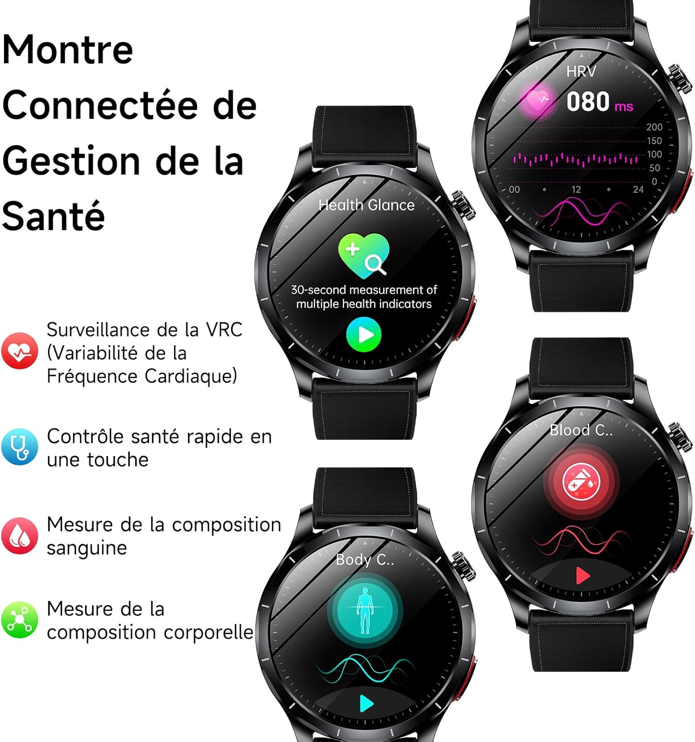 Thumbnail 2 de Lgnitek 2026 : montre connectée homme AMOLED 1,43" avec ECG, HRV, pression artérielle et SOS