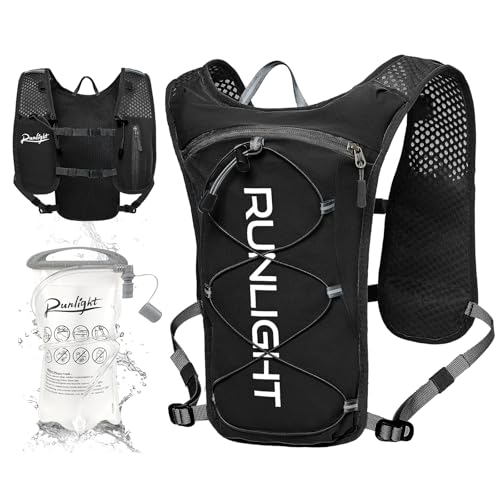 Detalle de Runlight Gilet de course avec bouteille d’eau 1500 ml – gilet hydratation léger et ajustable (noir, taille unique)