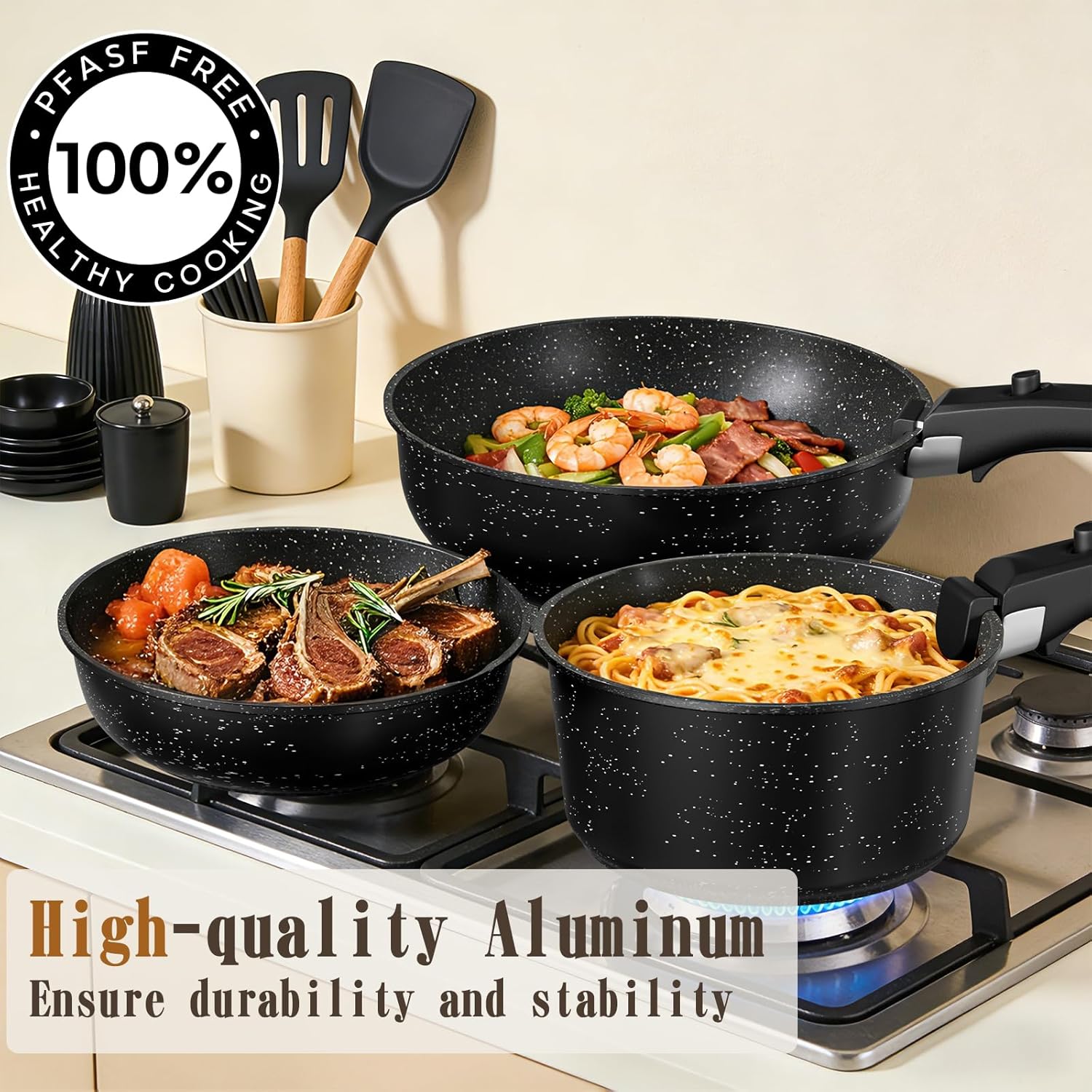 Thumbnail 2 de Umite Chef 21Pcs Pots and Pans Set with Detachable Handles: Healthy Nonstick, Induction Ready, and Space-Saving