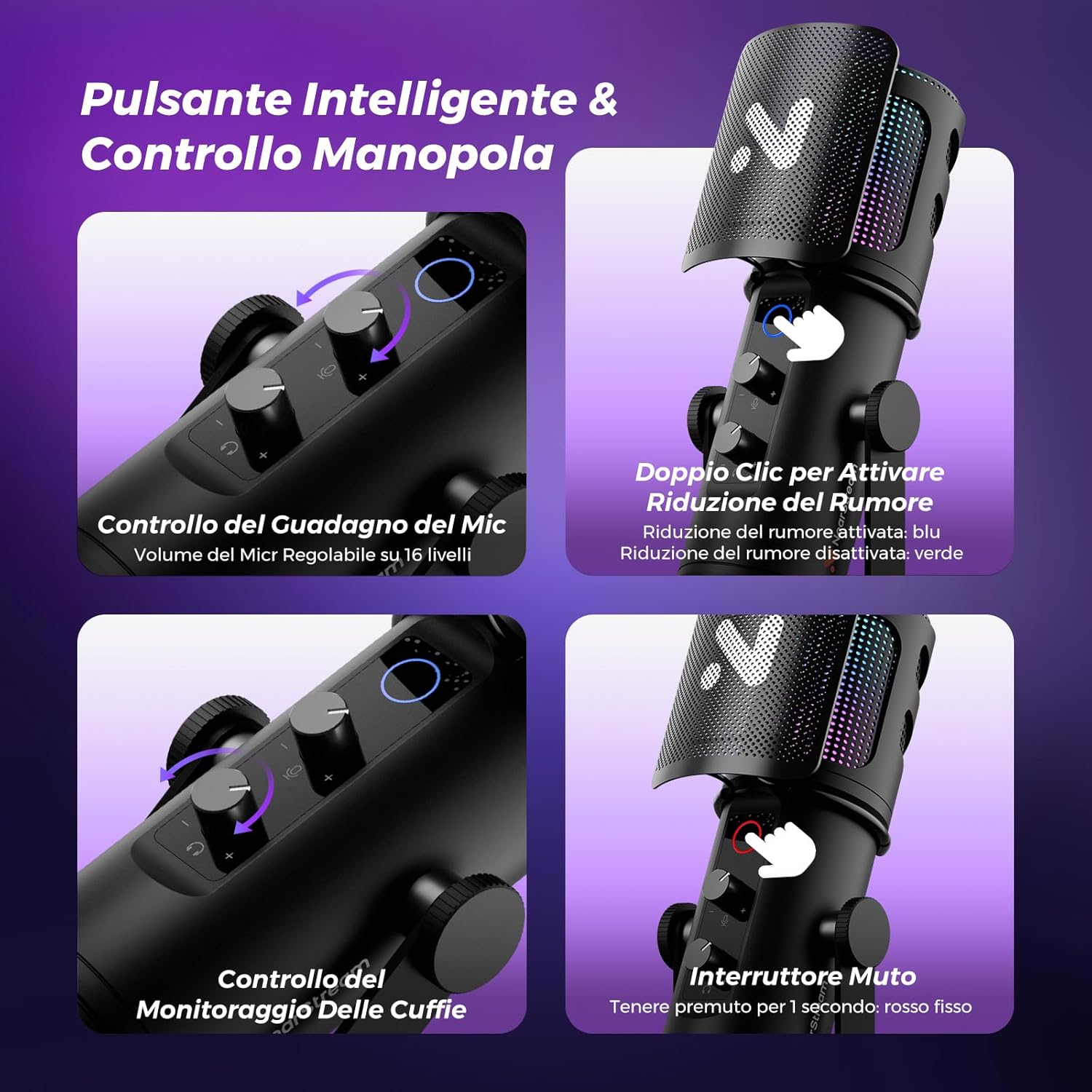 Detalle de NearStream Microfono da gioco per PC: USB con cancellazione del rumore, RGB e braccio a ghigliottina