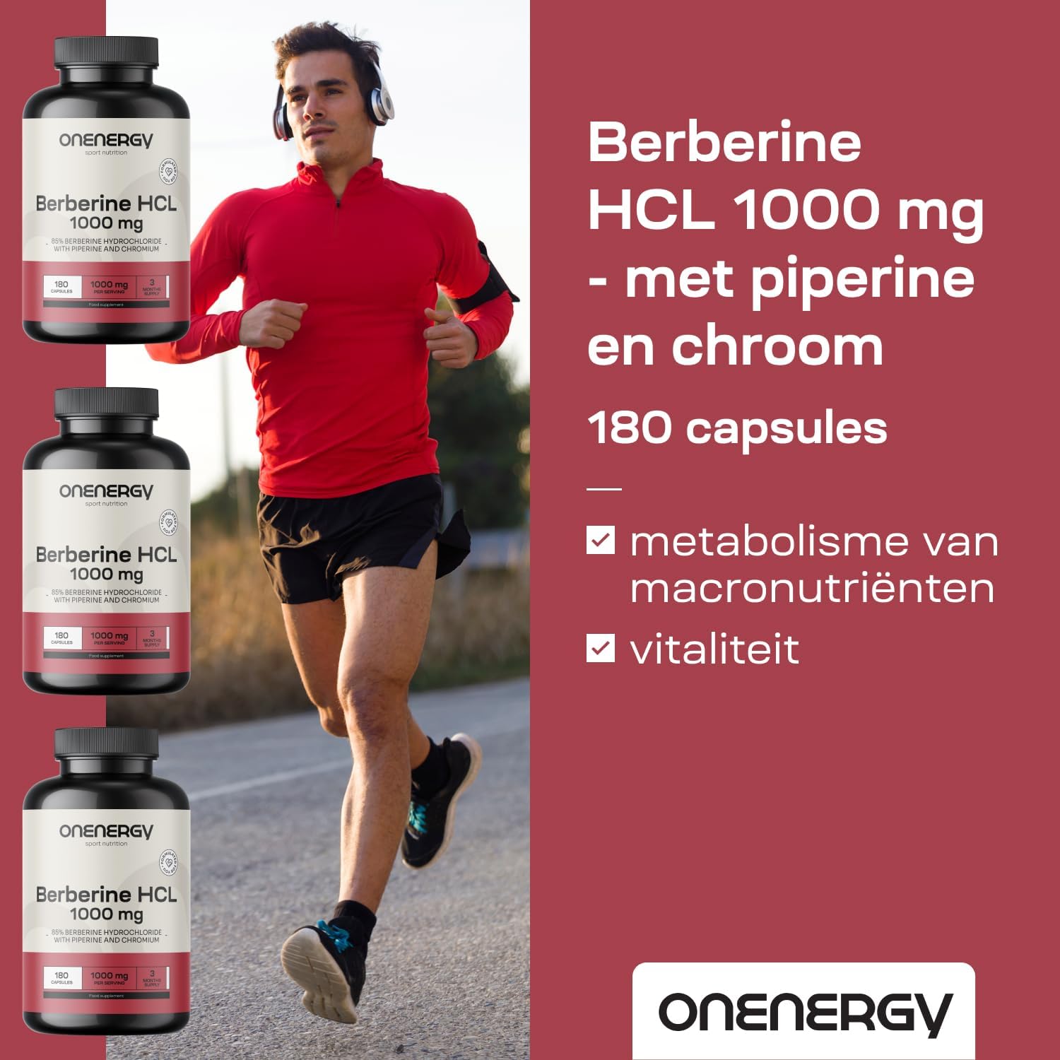 Detalle 1 de OnEnergy Berberine HCL 1000 mg, 180 capsules met piperine en chroom