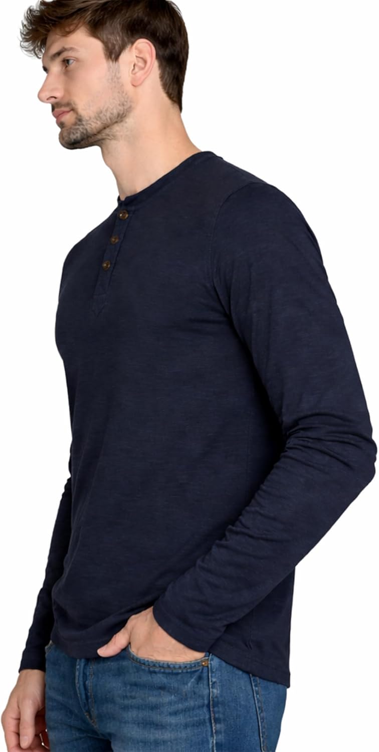 Thumbnail 1 de Xact Men’s Slim Fit Collarless Grandad Henley Long Sleeve T-Shirt (100% Cotton, 200 GSM)