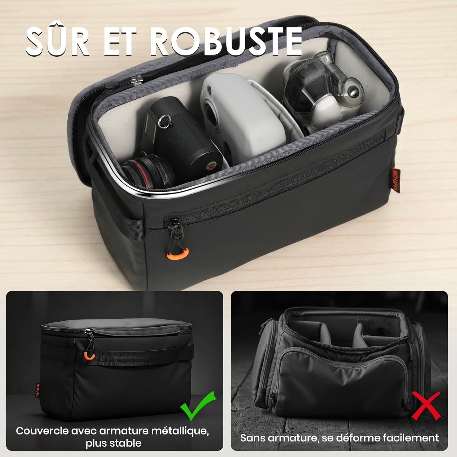 Detalle de Tarion Insert pour Sac Appareil Photo - Cadre métallique et intérieur rembourré (XS)