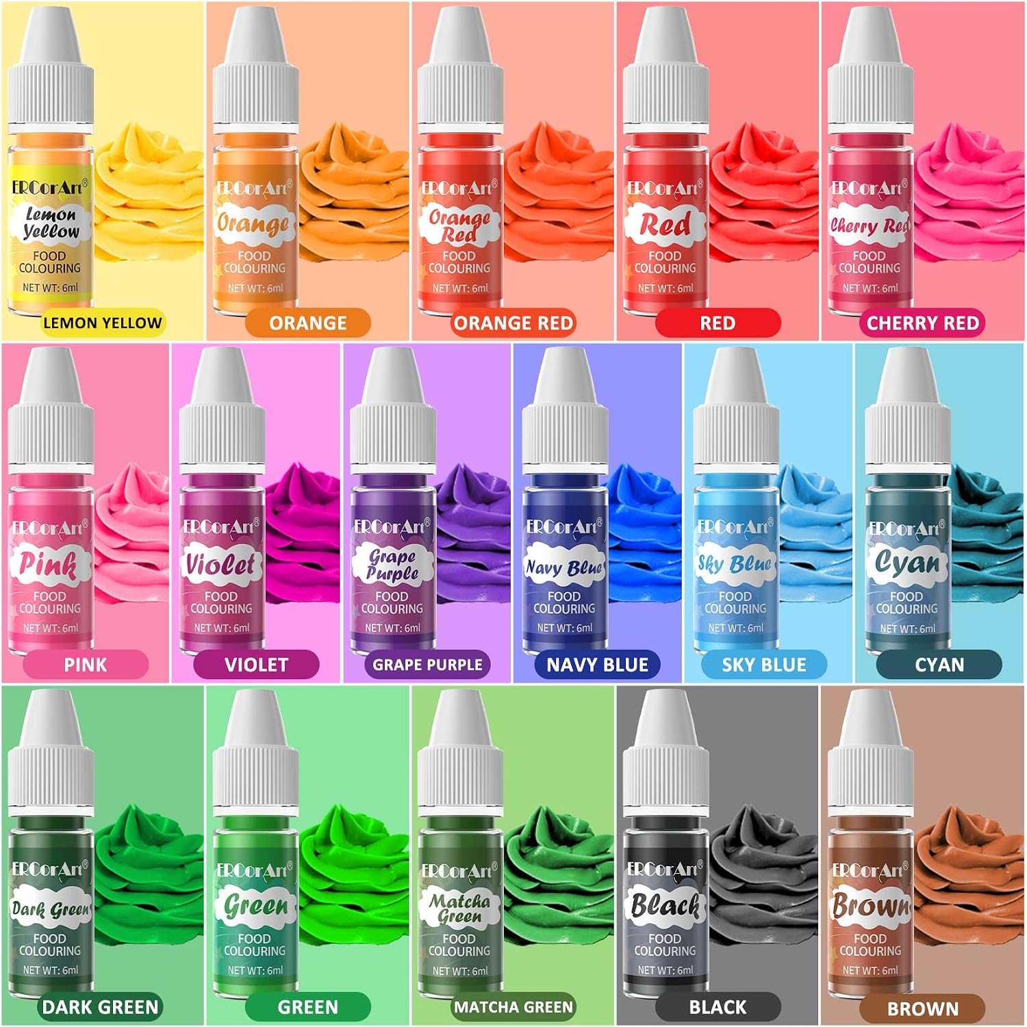 Detalle 2 de ERCorArt 16-Color Liquid Food Coloring Set for Baking and Decorating