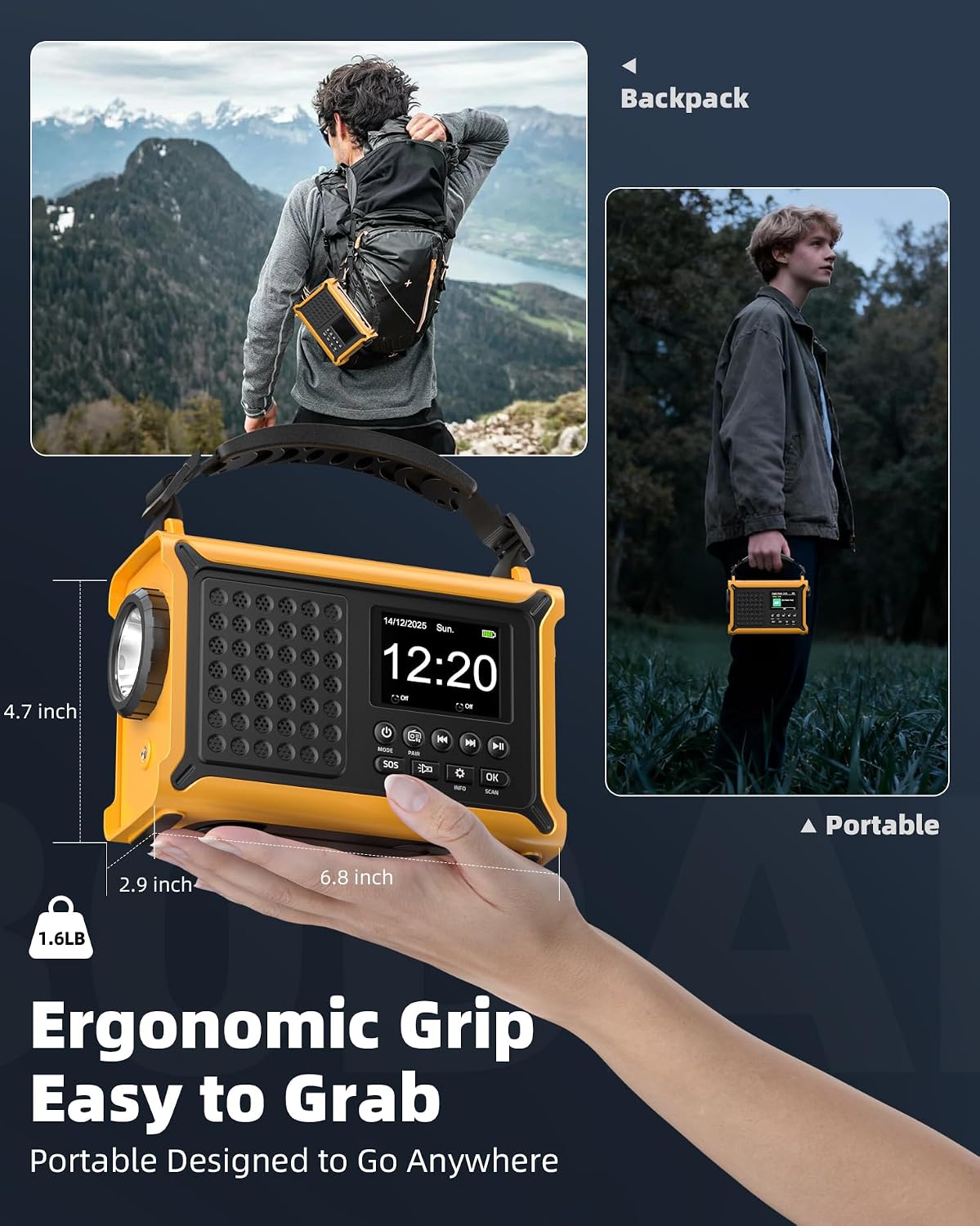 Thumbnail 6 de 12000mAh Kurbelradio mit DAB+/UKW, Solar-Notfallradio von Roxicosly – inklusive Solarpanel, Handkurbel-Dynamo und Bluetooth 5.0