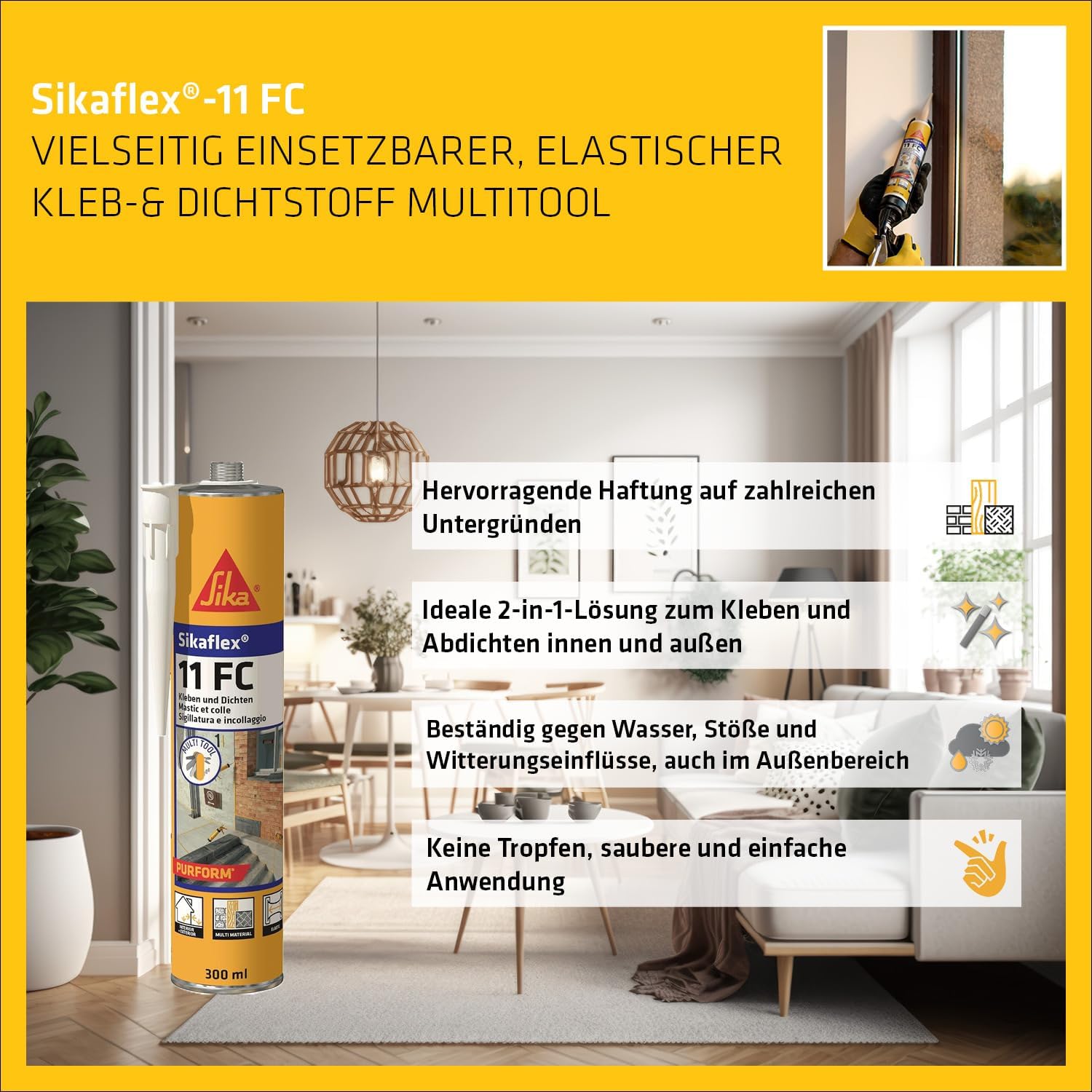 Thumbnail 2 de Sikaflex-11 FC Purform Weiß – Kleb- und Dichtstoff von Sika, lösemittelfrei und emissionsarm