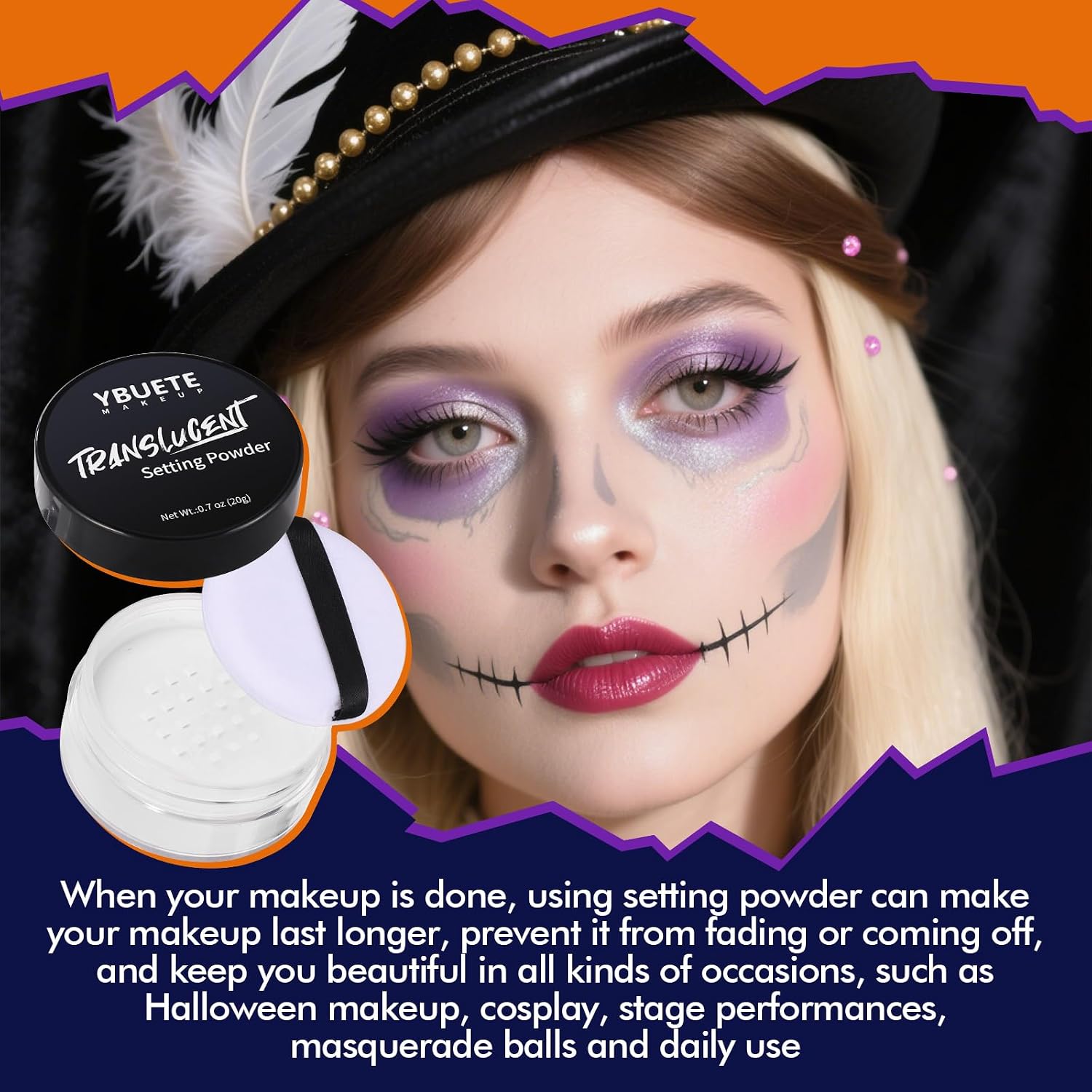 Detalle de YBUETE Translucent Loose Setting Powder, White Talc-Free Matte Finish for SFX Makeup