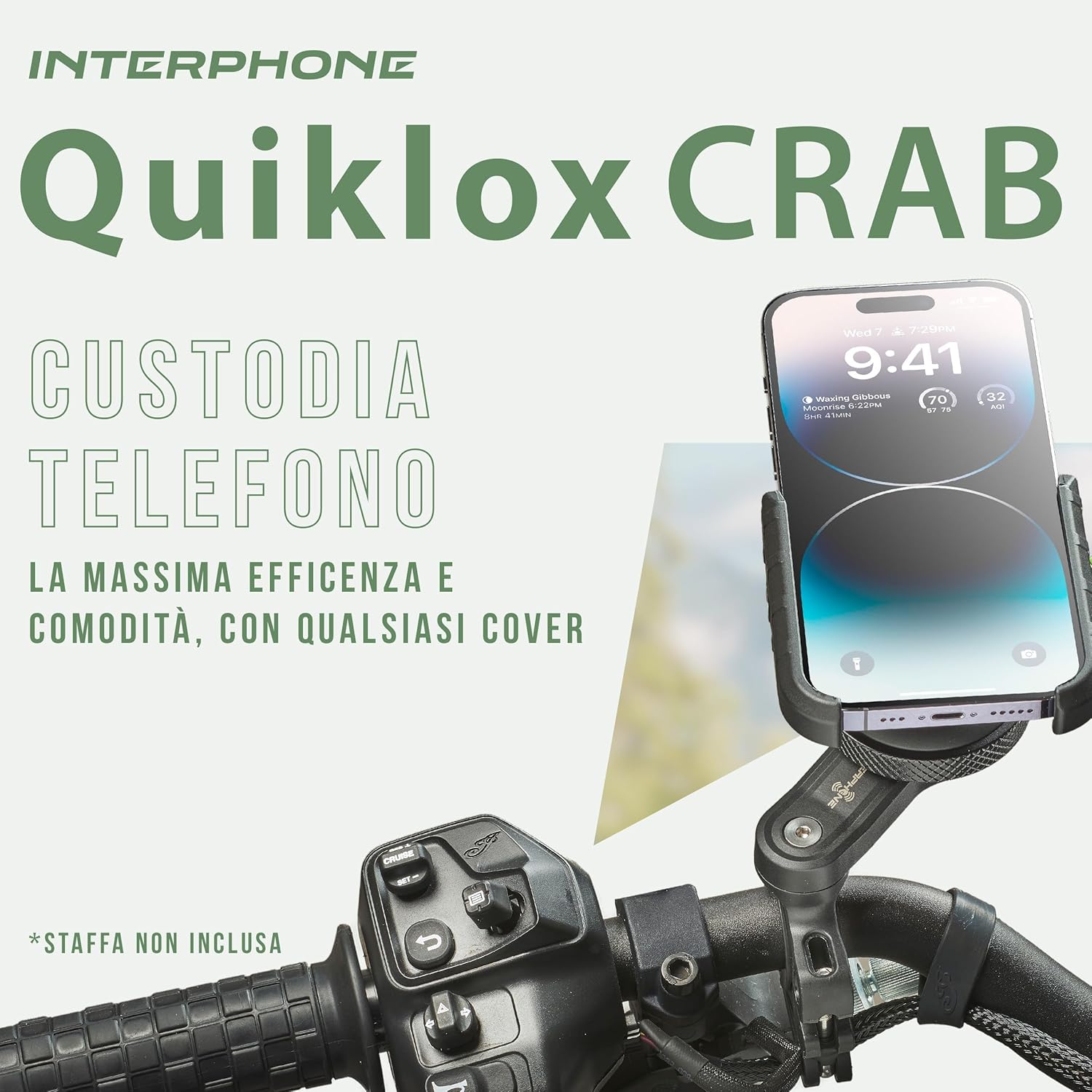 Thumbnail 1 de INTERPHONE QUIKLOX Crab: PortaCellulare Moto universale 3,5"–7" per tutte le cover