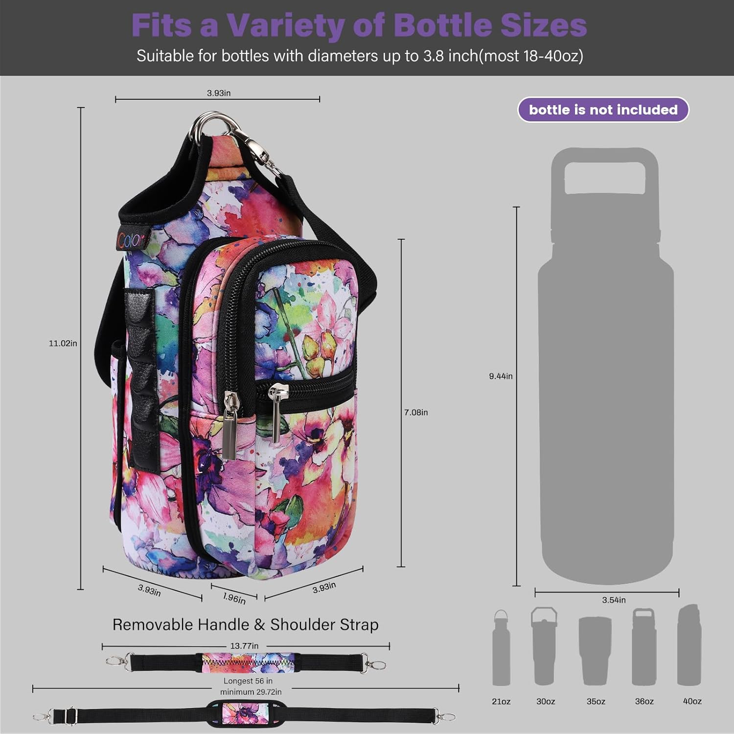 Thumbnail 2 de icolor Magnetic Gym Bag Water Bottle Carrier Holder with Strap & Phone Pockets
