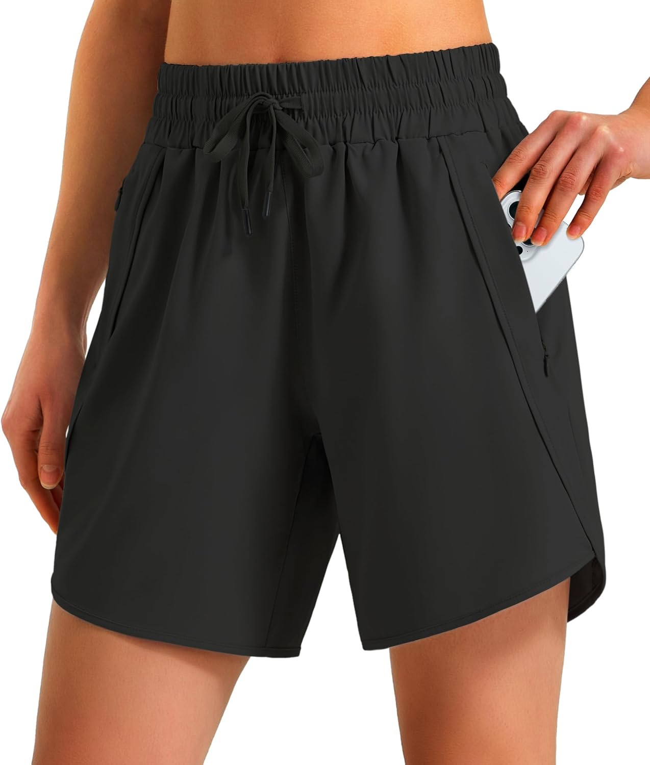Detalle de Ksmien 5-7 Inch Women's Running Shorts with Quick-Dry Fabric and Zipper Pockets