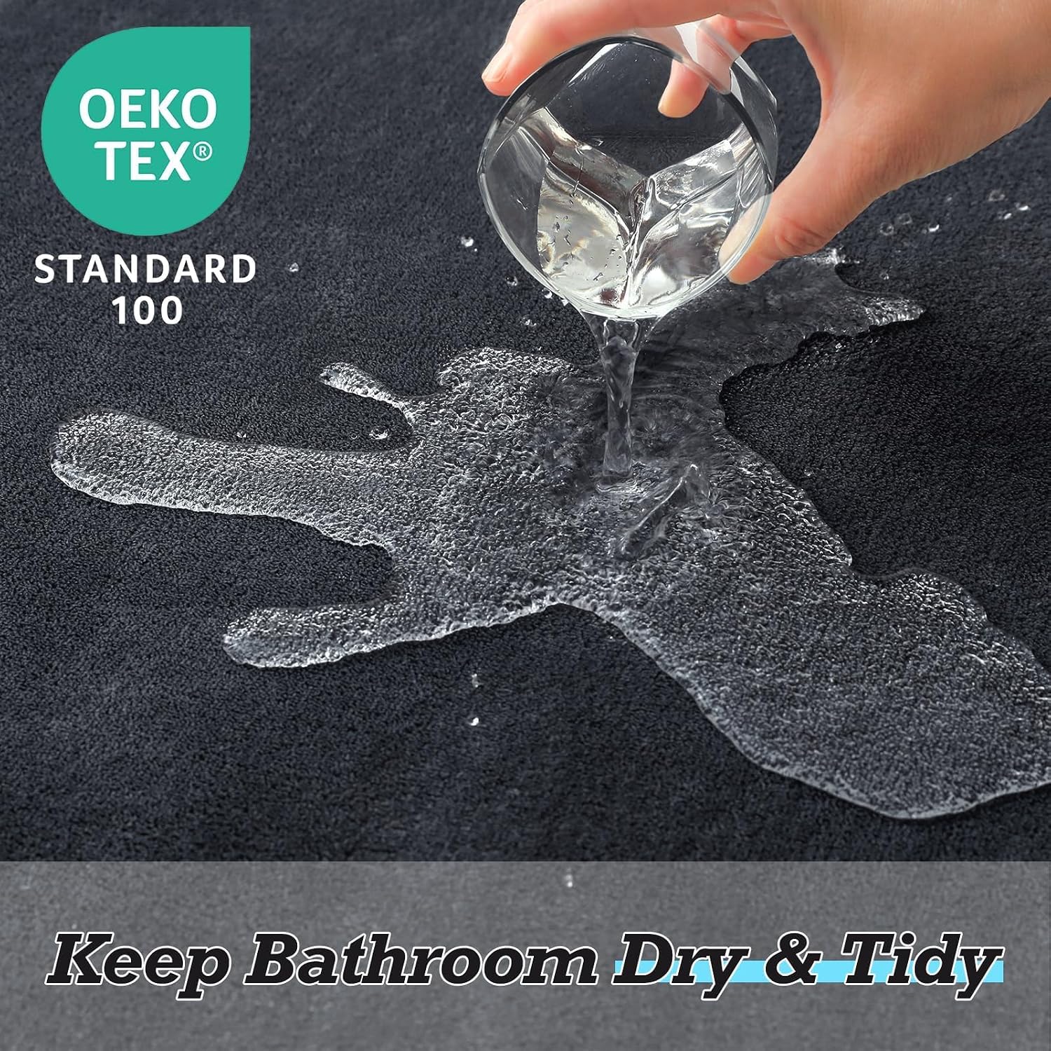 Detalle de HUXMEYSON 3-Piece Bathroom Rug Set, Dark Gray, Memory Foam, Non-Slip Backing