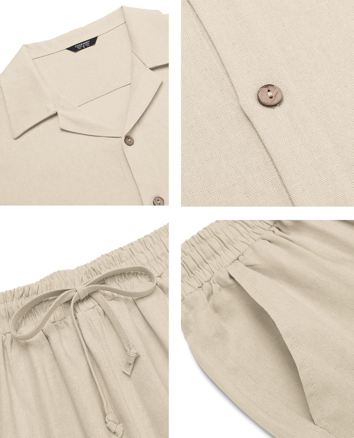Thumbnail 4 de COOFANDY Men 2 Piece Linen Outfit: Beach-Ready Button-Down Shirt & Relaxed Pant Set