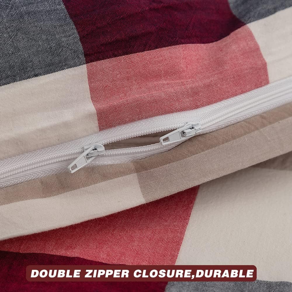 Thumbnail 4 de FACE TWO FACE Twin Duvet Cover Set, 100% Washed Cotton, Blue Red Grid