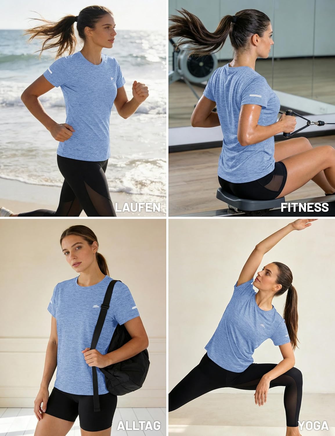 Thumbnail 6 de TACVASEN Damen Meliert Sport-T-Shirt mit Rundhals, Kurzarm und Reflexstreifen