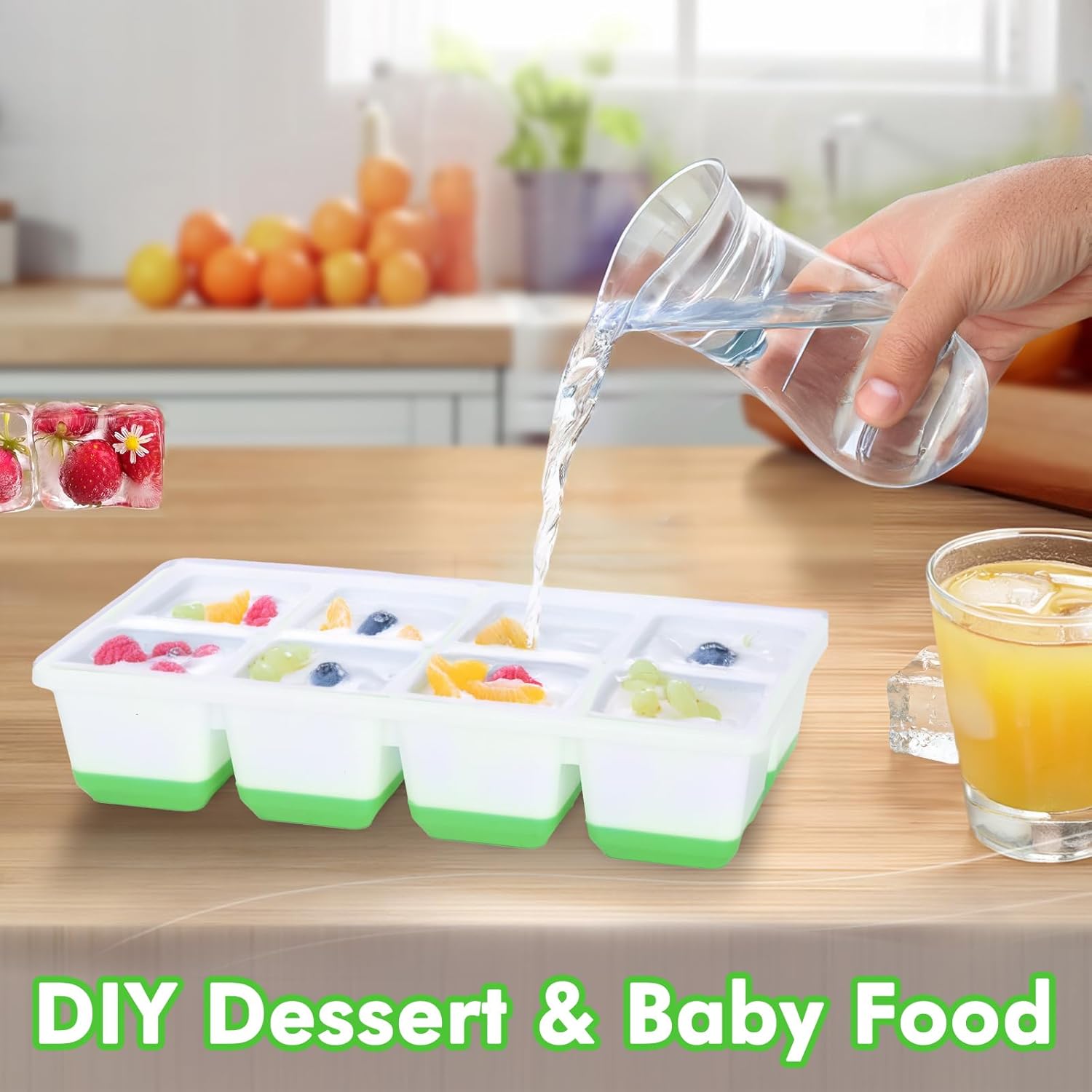 Thumbnail 5 de JRISBO Large Ice Cube Moulds: 4.5cm Square Ice Trays with Lids, Set of 4