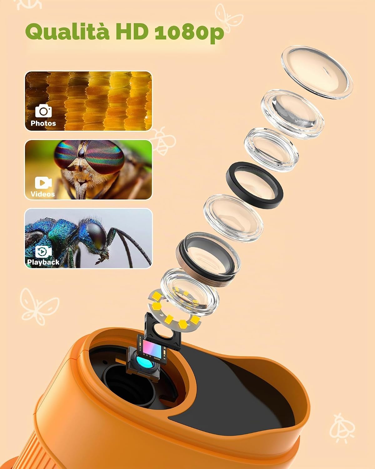 Detalle 2 de 1000X Digitale Microscopio Bambini portatile con fotocamera 2MP, 8 LED e lente d’ingrandimento