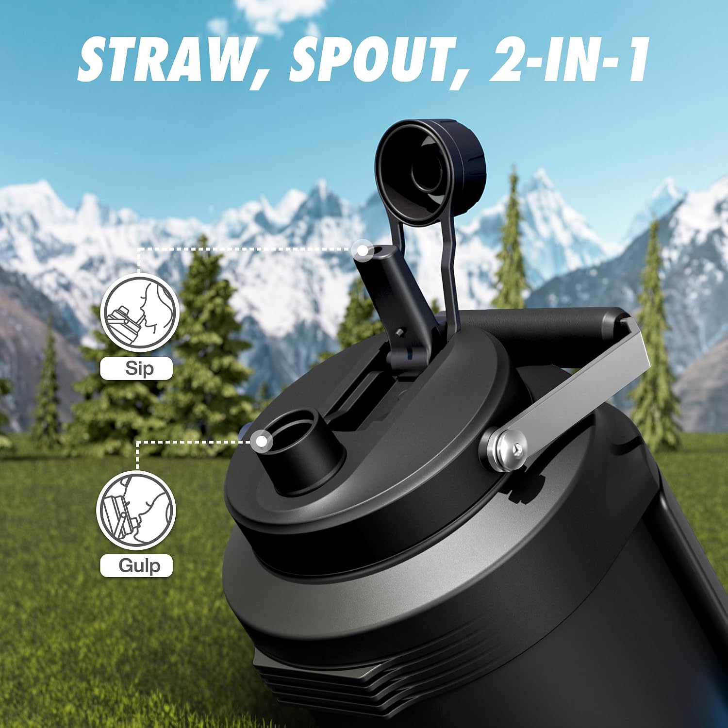 Detalle de POWCAN 128 oz Insulated Water Bottle, Stainless Steel, Straw and Spout Lid