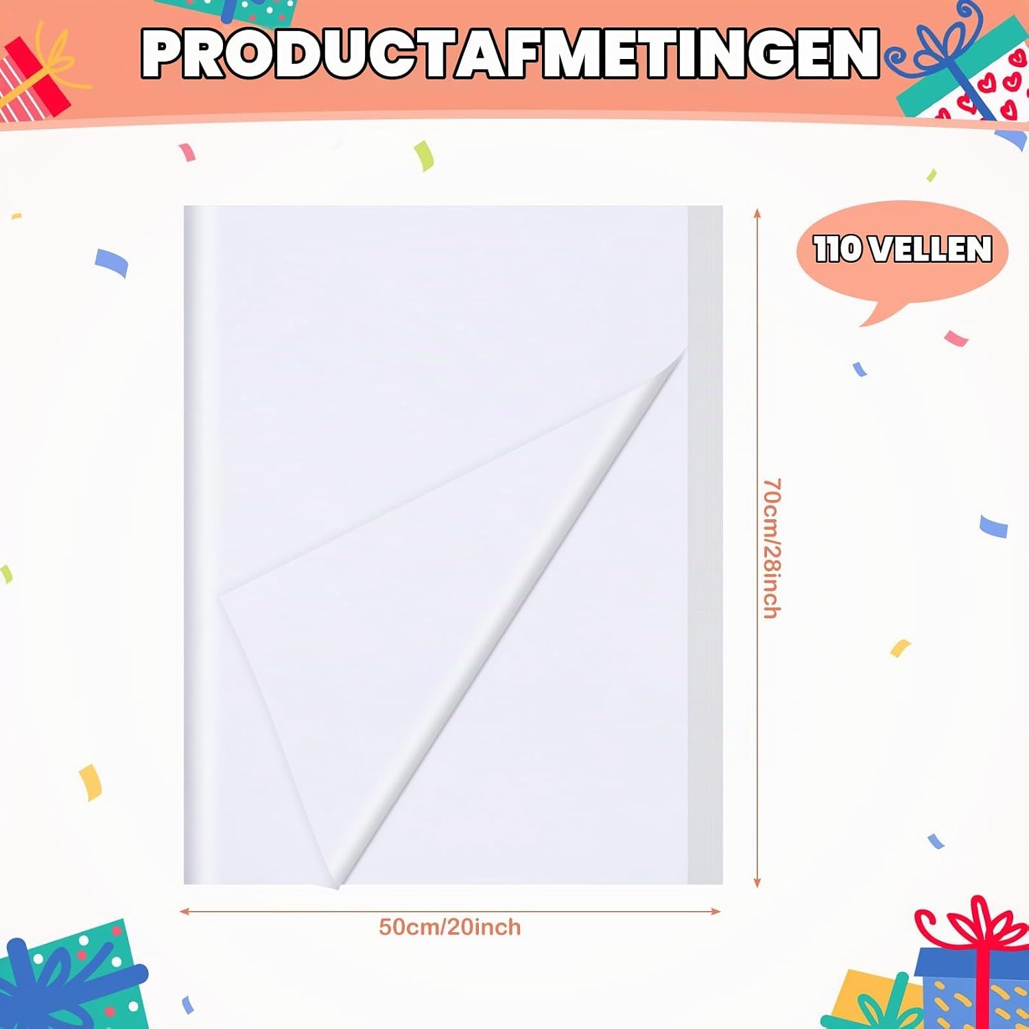 Detalle de MICHIHOMIE HK048-110 zijdepapier, 110 vellen van 50 x 70 cm, wit