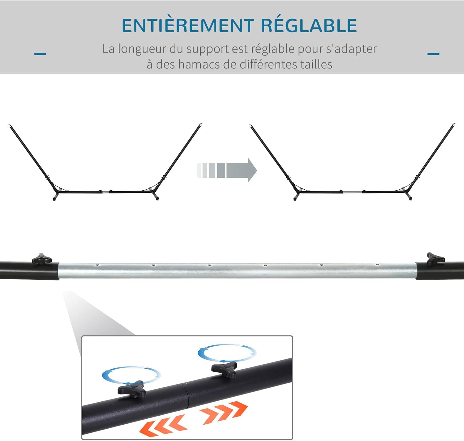 Thumbnail 3 de Outsunny Support Pied de hamac réglable – structure robuste en métal époxy, Noir