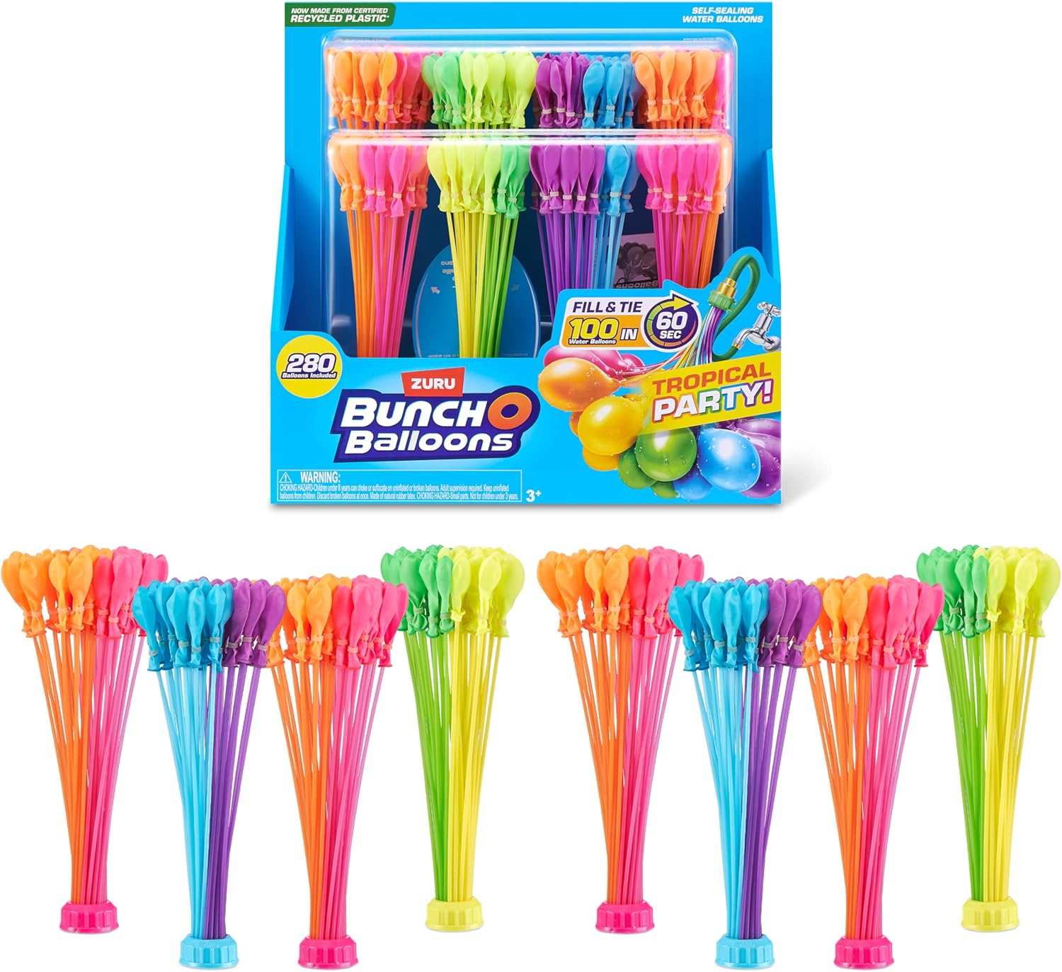 Detalle de Bunch O Balloons Tropical Party 280 Rapid-Filling Self-Sealing Water Balloons (8 Pack) by ZURU