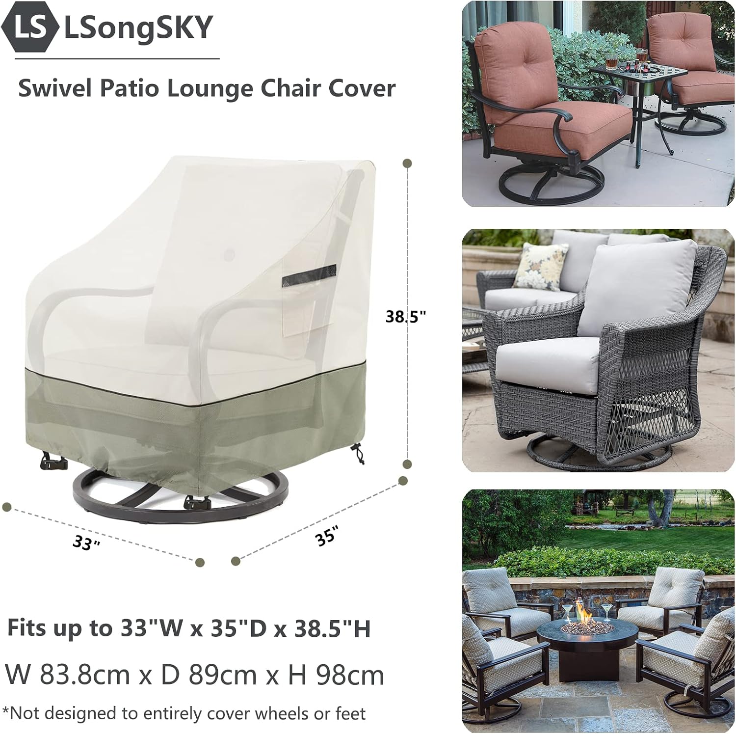 Detalle de LSongSKY XZY-2019-LvS-2P Swivel Chair Covers, 2-Pack, Oxford Fabric