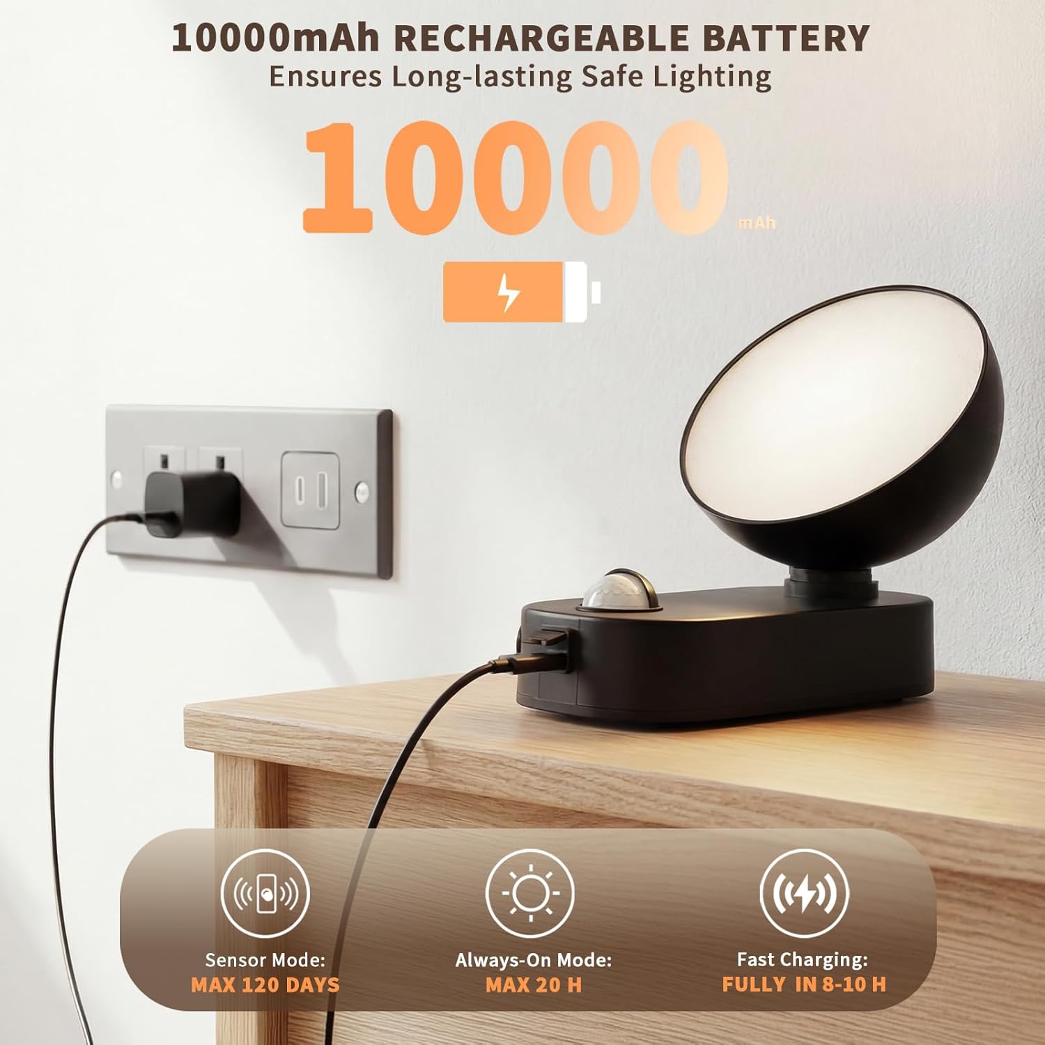 Thumbnail 2 de NIORSUN Lampada Esterna con Sensore di Movimento ricaricabile 10000 mAh, IP65 e 4 modalità (1 pezzo)