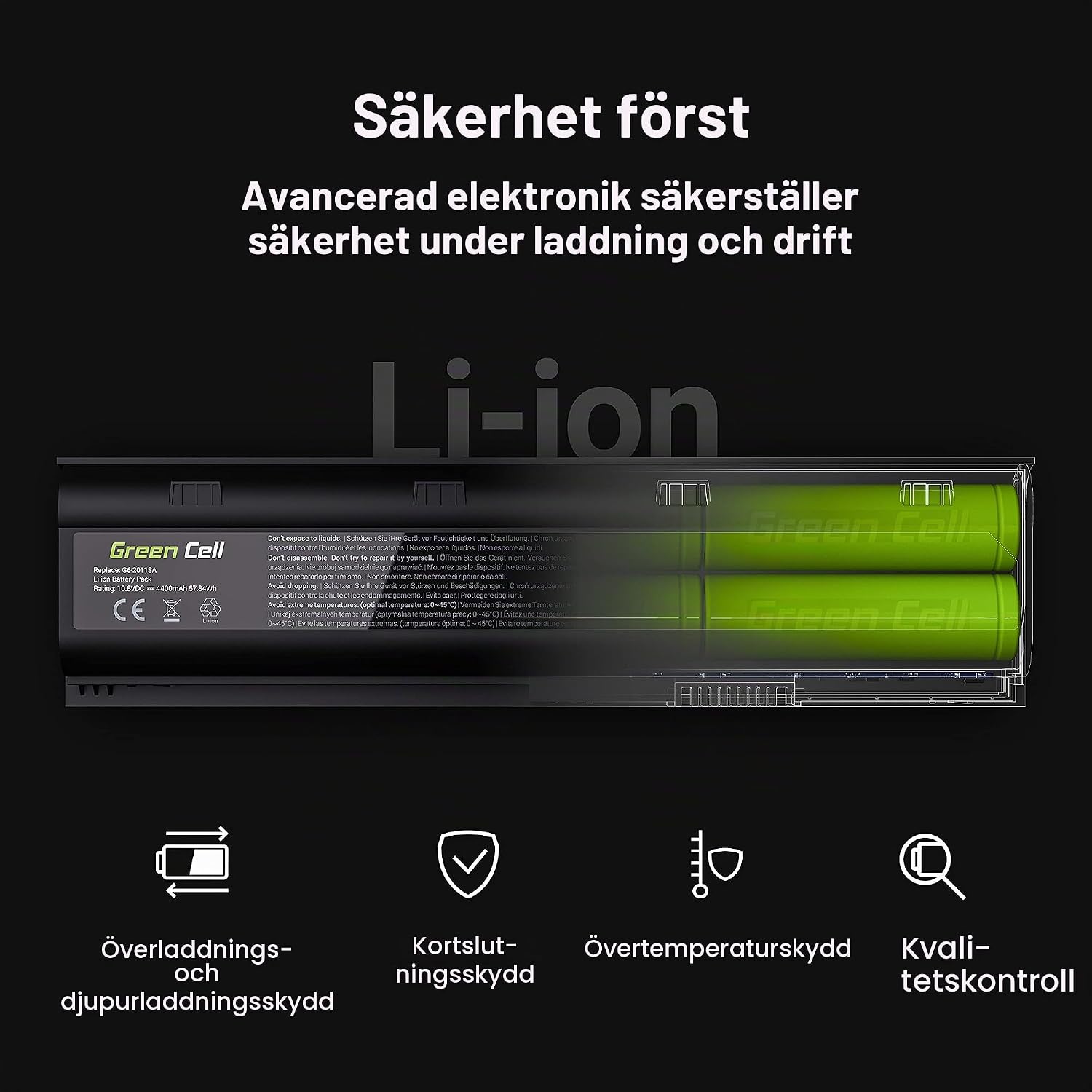 Detalle de Green Cell S Serie HSTNN-DB42 laptopbatteri, 4400 mAh, 10,8 V, 6 celler