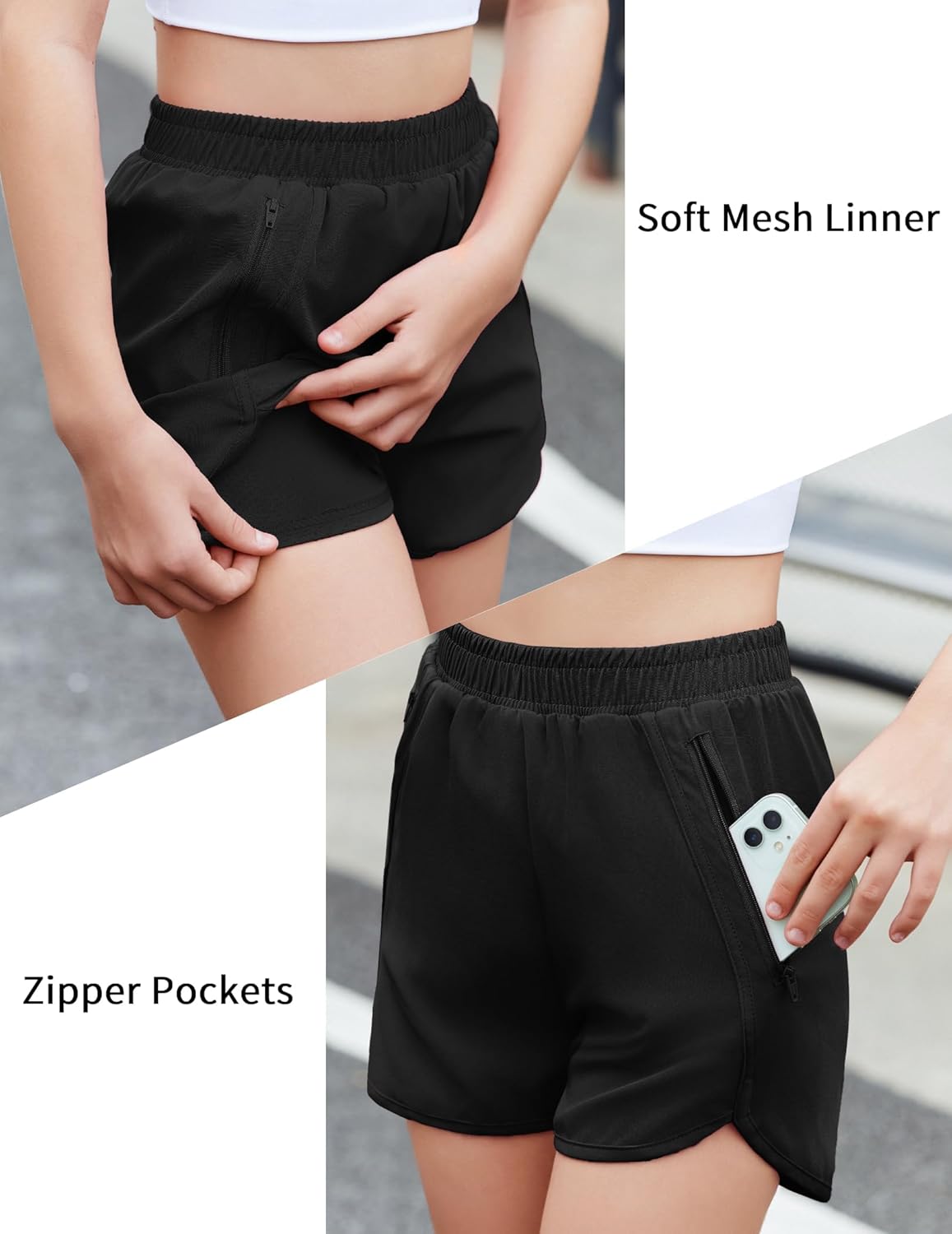 Detalle de Arshiner Shorts Ragazze Pantaloncini Estivi con Tasche Cerniera, Vita alta, 5–14 anni