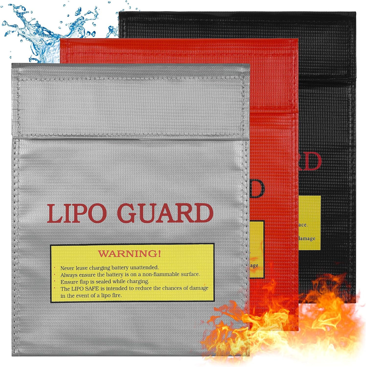 Huiguli Feuerfest Wasserdicht Safe Bag – Feuerfeste Akku Tasche, wasserdichte Dokumententasche, 22.5 × 18.5 cm (Silbergrau, Schwarz, Rot)
