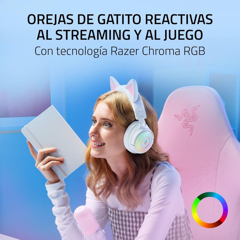 Detalle 2 de Razer Kraken Kitty V3 Pro inalámbricos: sonido envolvente y orejas de gato RGB para streaming y juego avanzado