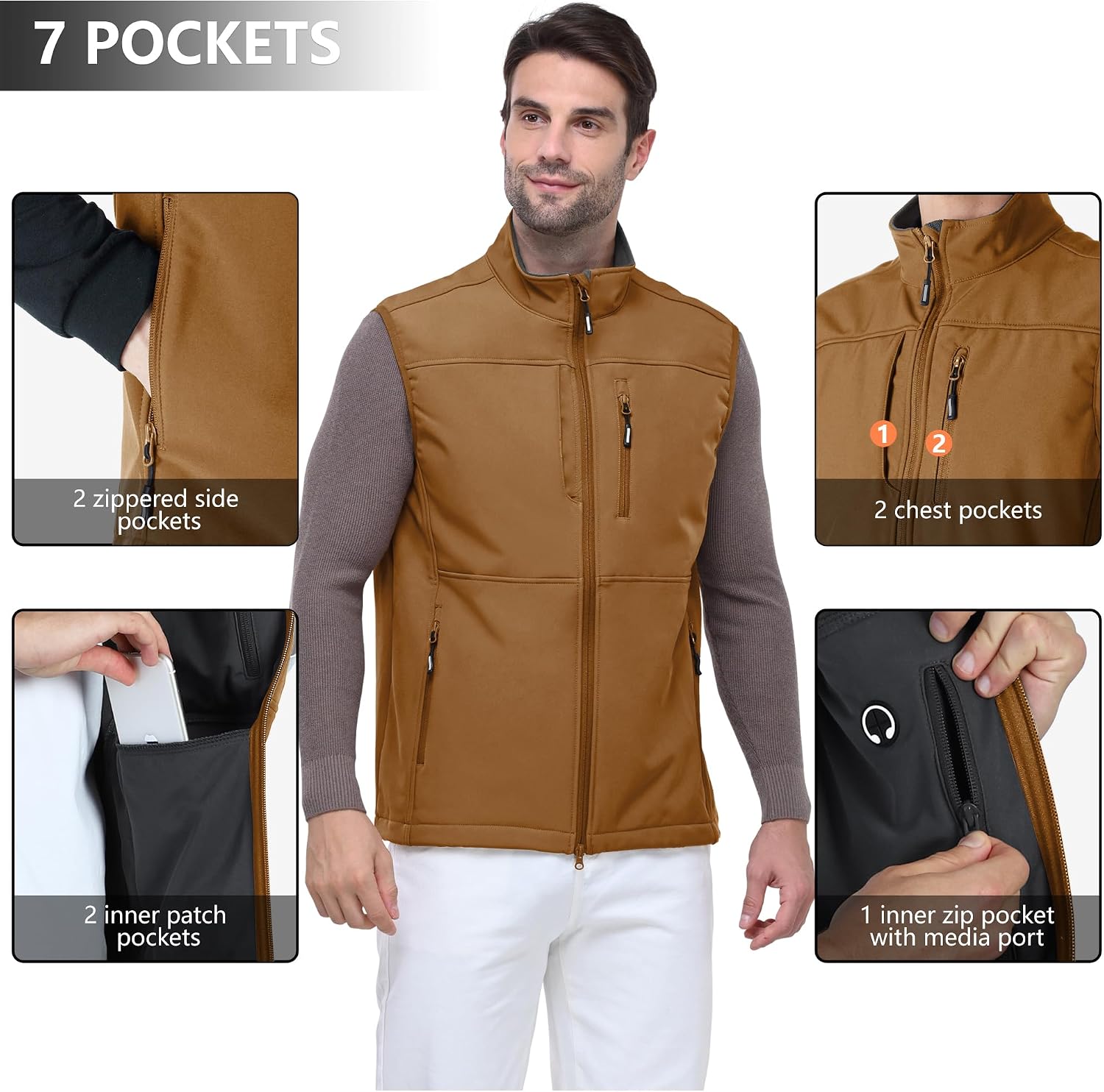Detalle de Outdoor Ventures Herren Softshell-Weste wasserdicht, winddicht – ärmellos für Golf, Outdoor & Sport