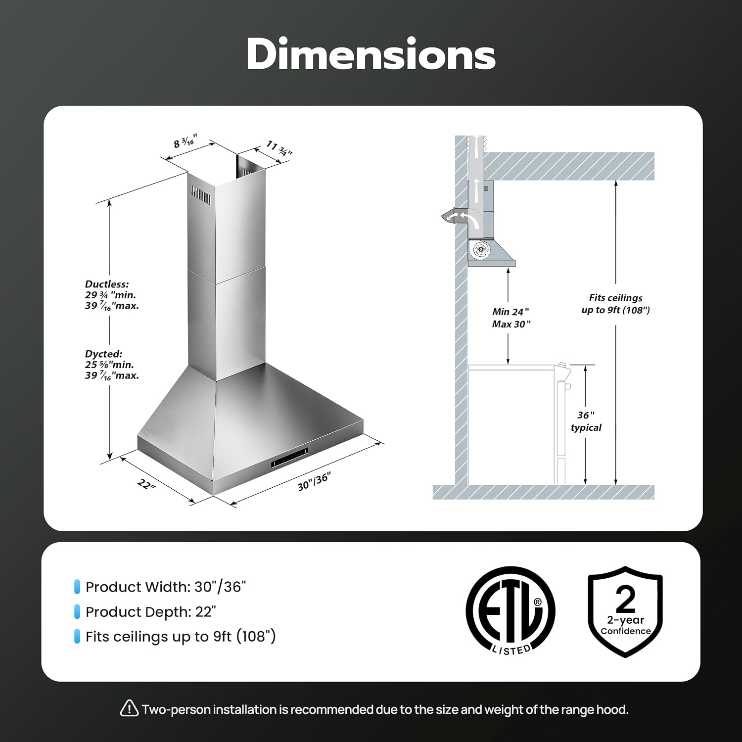 Detalle 2 de VIKIO HOME 36-Inch Wall Mount Range Hood, 900 CFM, Gesture and Touch Controls