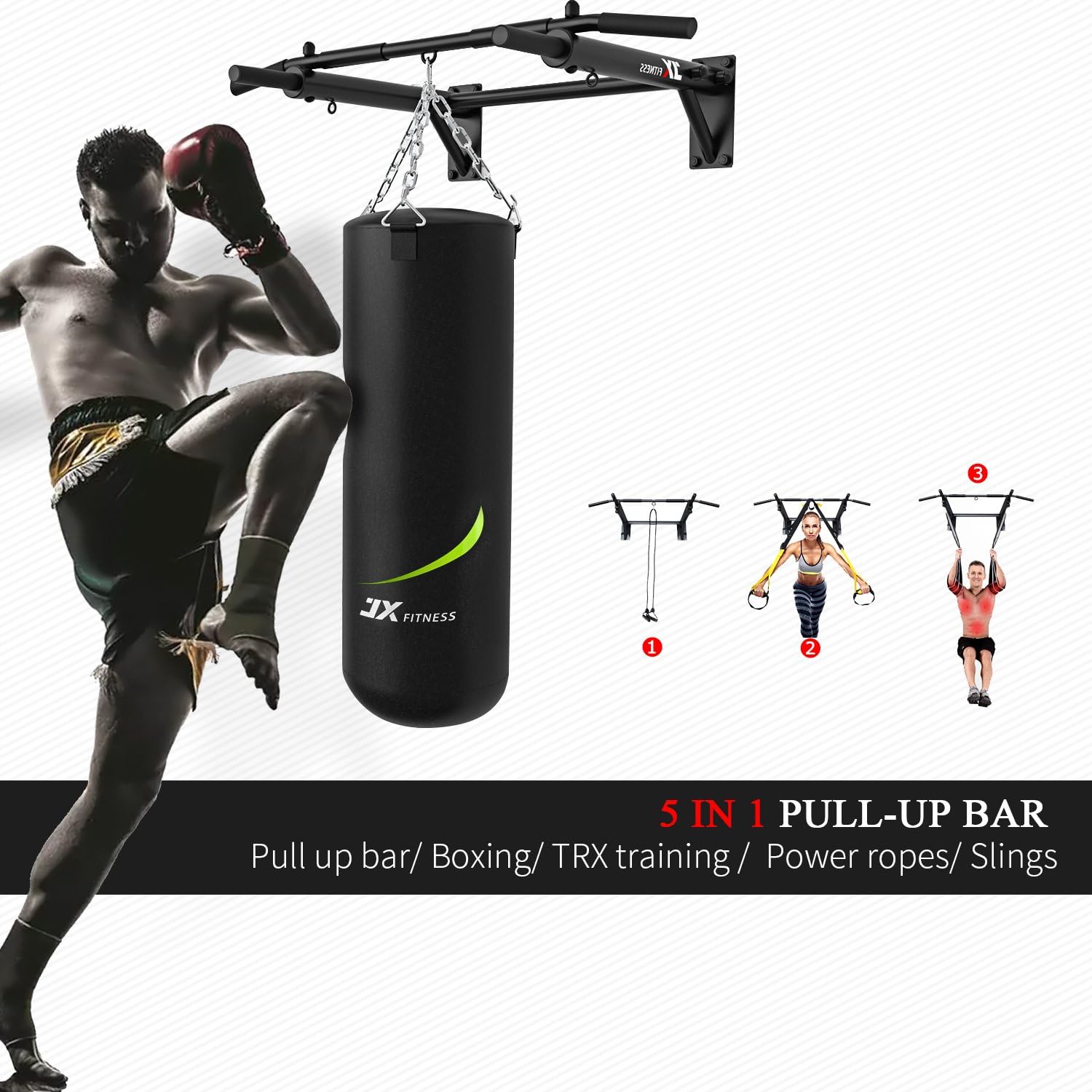 Detalle 2 de JX FITNESS Pull Up Bar wall-mounted 1‑piece for home gym 💪