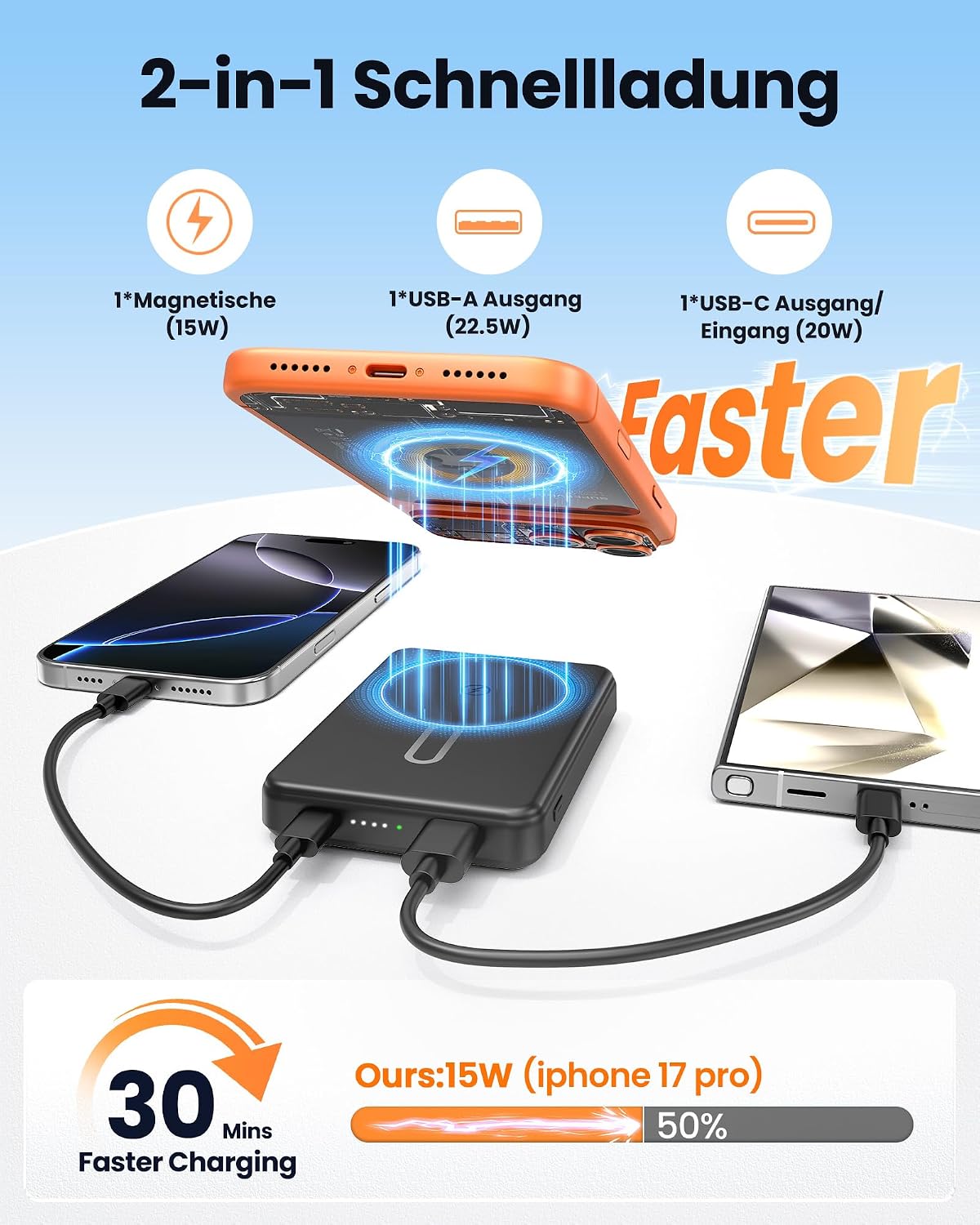 Thumbnail 4 de Power Bank 12000mAh für MagSafe – MagSafe Magnet-Powerbank mit 22,5W USB-C/ USB-A Schnellladung