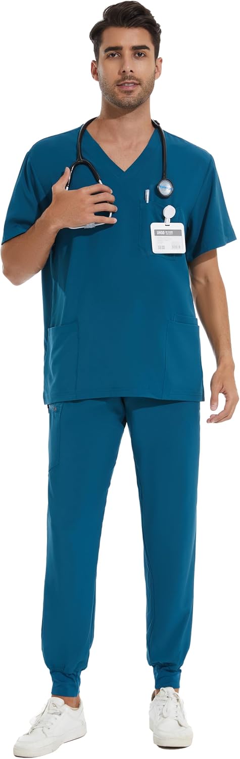 Detalle de COZYFIT Men's Scrub Set with V-Neck Top