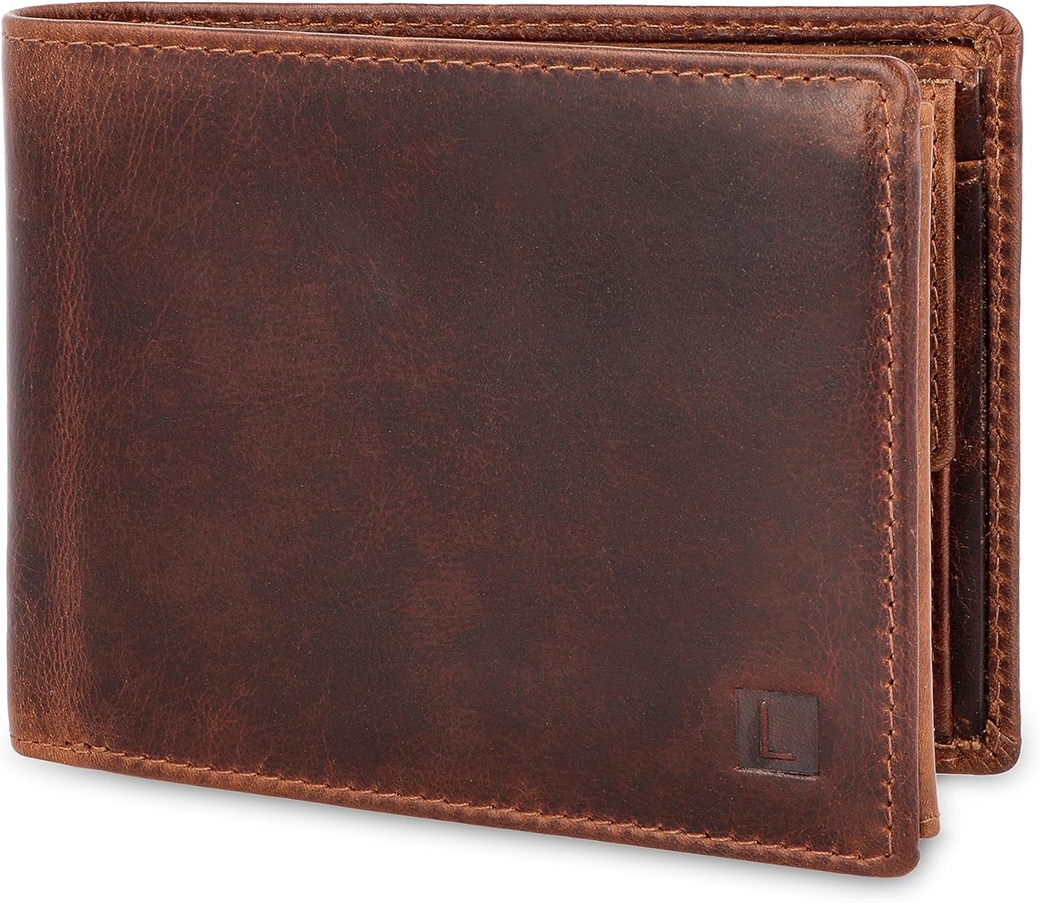 Detalle de LEDEROW Geldbörse Herren Bull Braun – RFID-Schutz, Querformat, Münzfach, Geschenkbox
