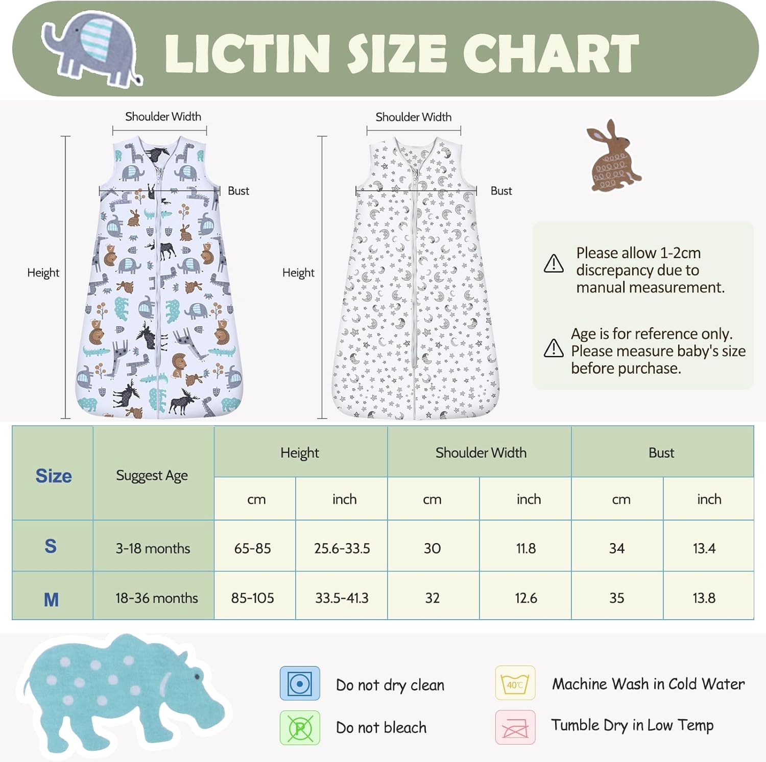 Thumbnail 5 de Lictin Baby Sleeping Bag 0.5 Tog – 100% Cotton, 2-Pack Sleep Sack for 18–36 Months