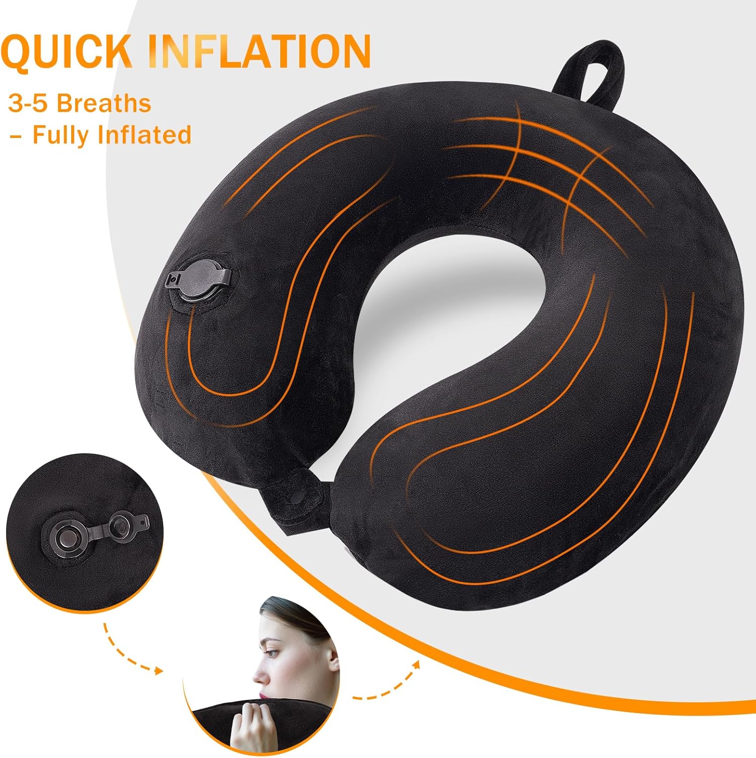 Thumbnail 2 de JetsCush Inflatable Travel Neck Pillow with Eye Mask and Earplugs – Black