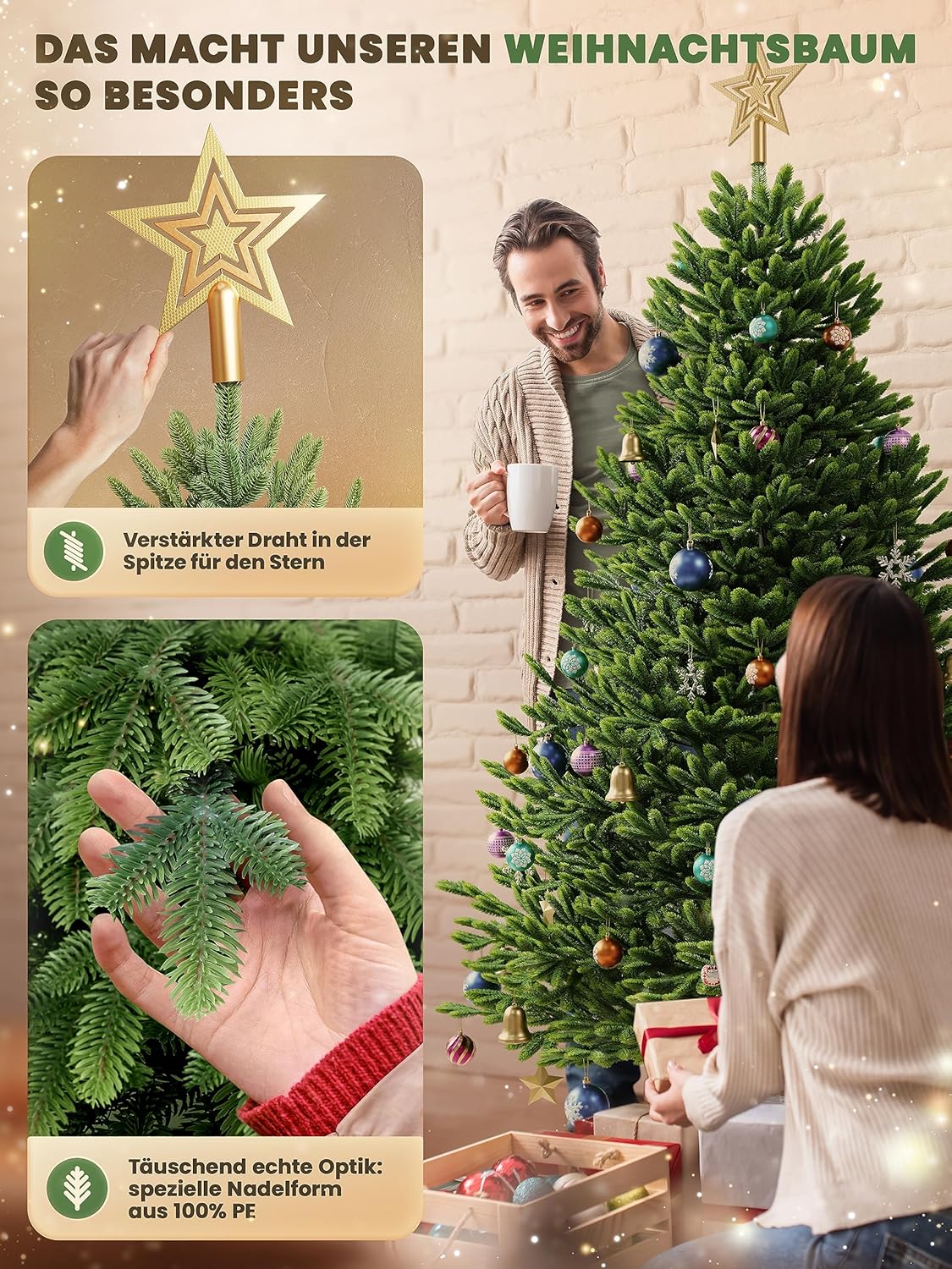 Detalle de ArtiTree künstlicher Weihnachtsbaum Nordfichte (Nordfichte) – 210 cm, FSC-Holzständer & reißfeste Tragetasche (ohne Beleuchtung)