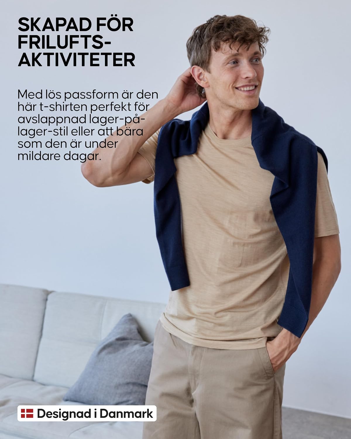 Detalle de DANISH ENDURANCE T-shirt för herr i 100 % merinoull, avslappnad passform