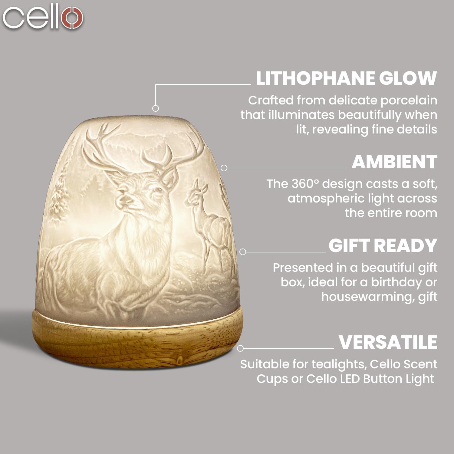 Thumbnail 2 de Cello Porcelain Tall Tealight Holder Dome with 3D Projection (Highland Stag) – Wax Warmer Gift Ornament for Home